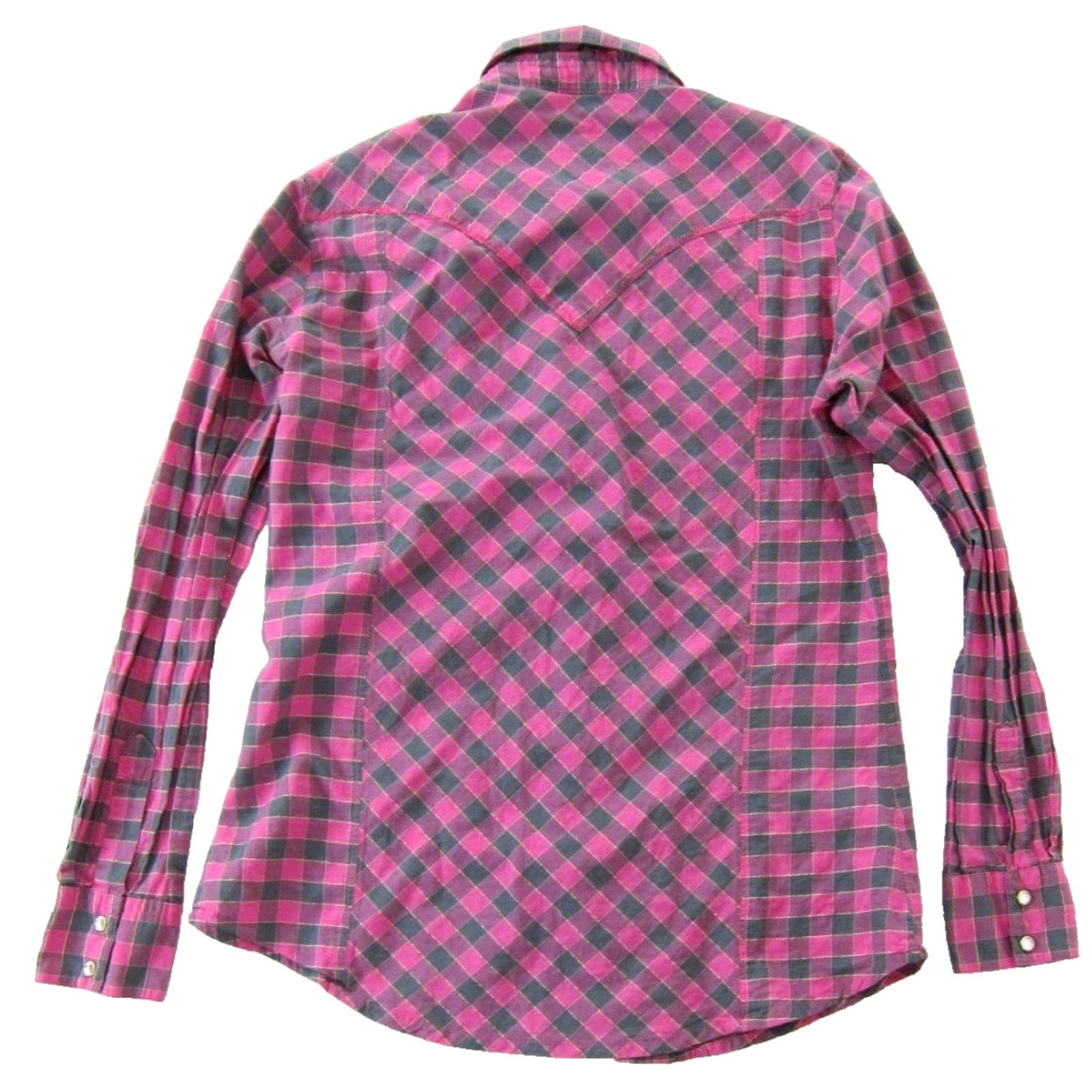 Wrangler Wrangler Cotton Blouse Shirt Pink Grey Gold Plaid Diamond Snap Collar Long Sleeve S Womens Size S / US 4 / IT 40 - 2 Thumbnail