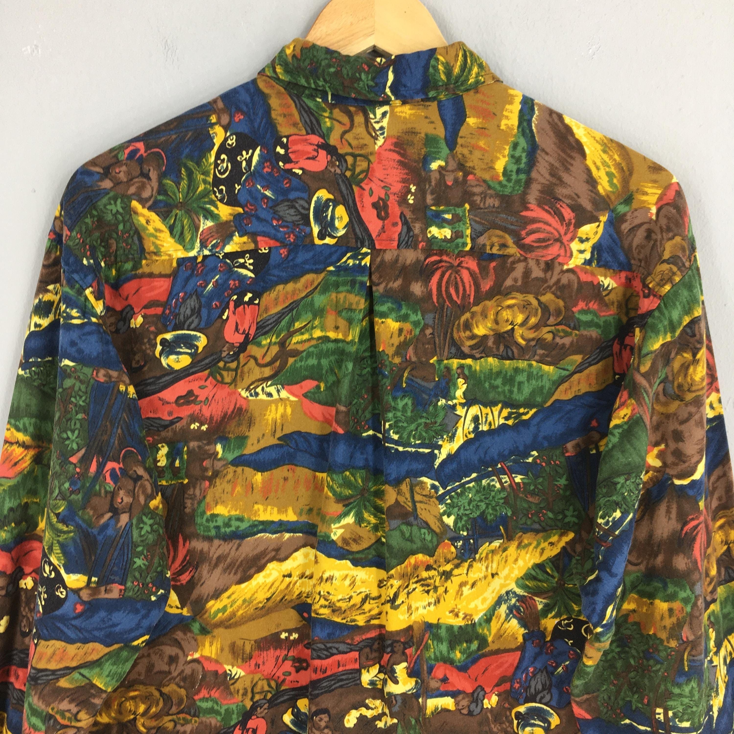Japanese Brand 1970s Saburoku Japan Funky Abstract Jungle People Shirt M Size US M / EU 48-50 / 2 - 8 Thumbnail