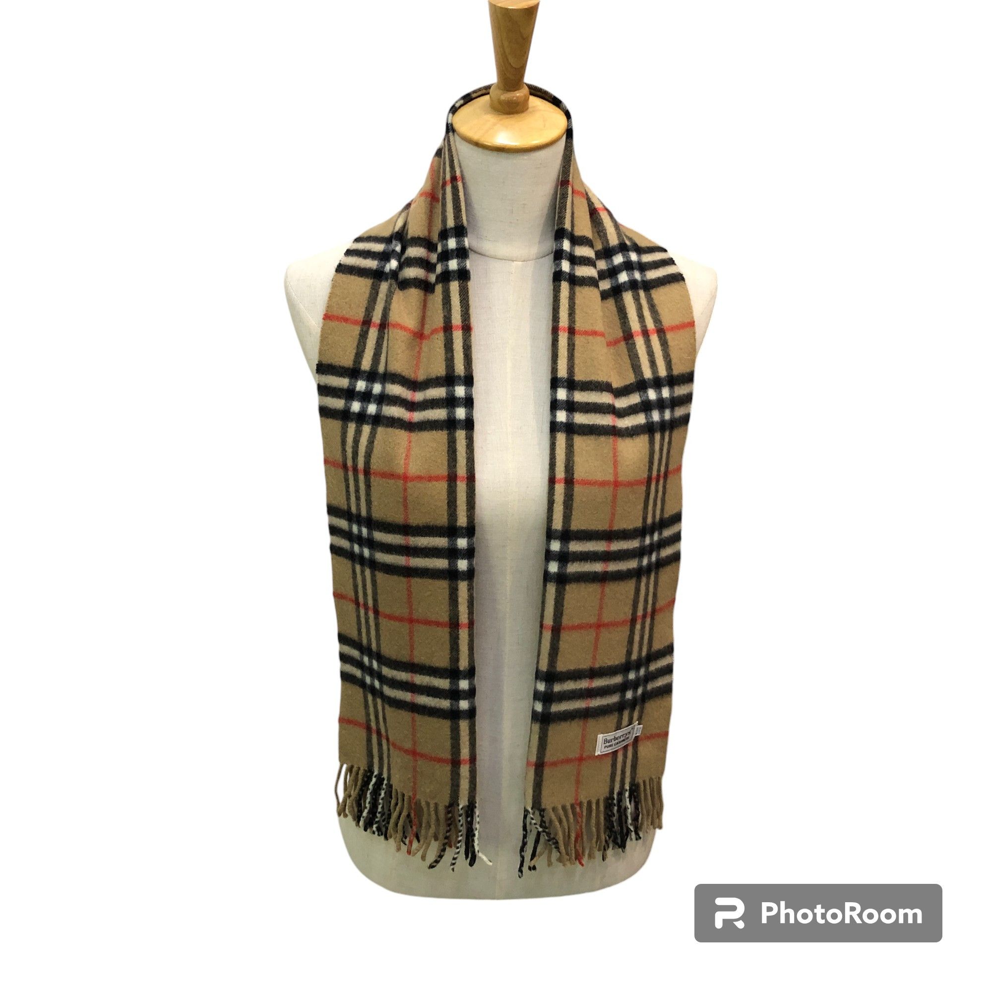 Burberrys Nova Check Tan Cashmere Scarf Muffler V2828