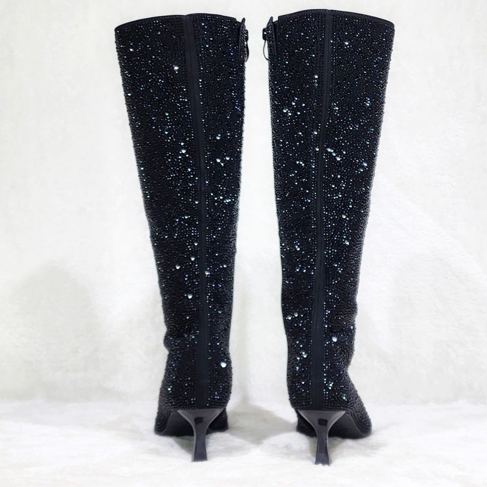 Other Black Rhinestone Knee Boots 2.5" Heels Wide Calf Friendly Size US 7.5 / IT 37.5 - 4 Thumbnail