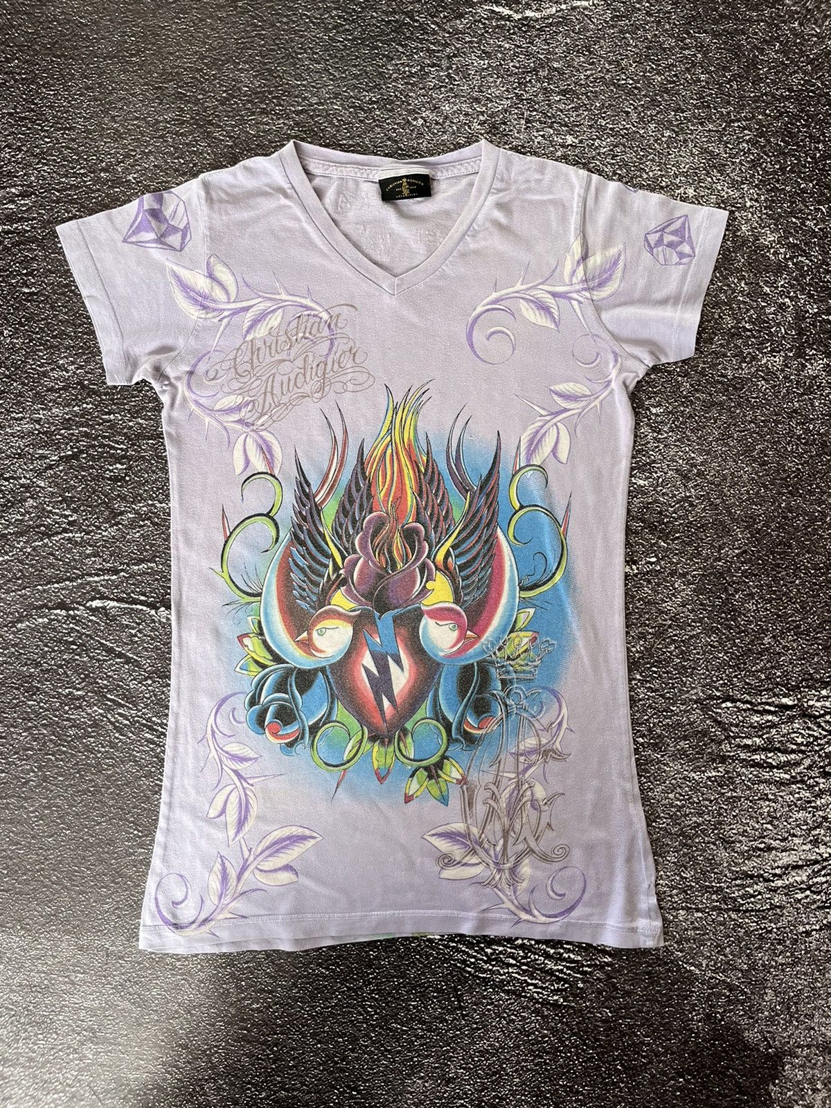 Ed Hardy Vintage Christian Audigier Women’s Tattoo Print T-Shirt Size S / US 4 / IT 40 - 1 Thumbnail