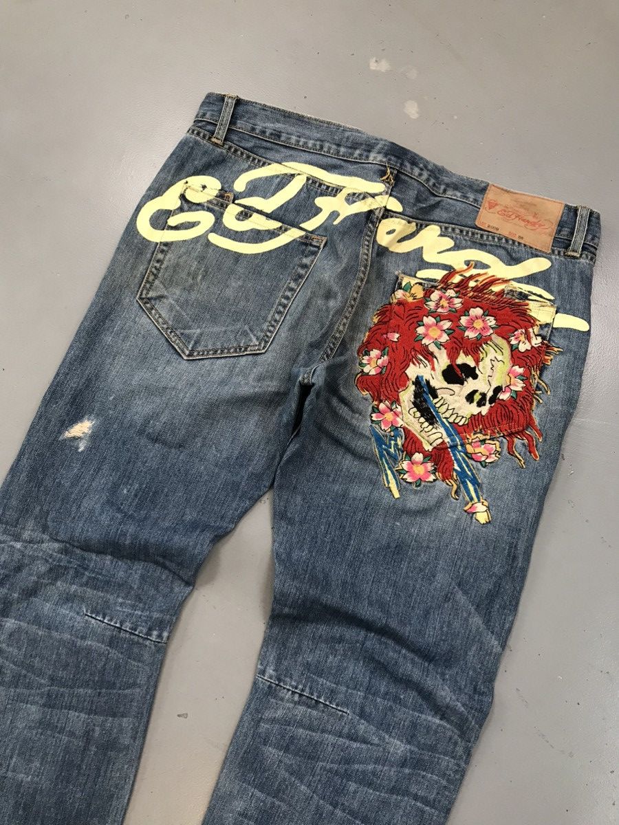 Christian Audigier × Ed Hardy × Vintage Vintage Edhardy distressed skull 💀 embroidered denim Size US 41 - 8 Thumbnail