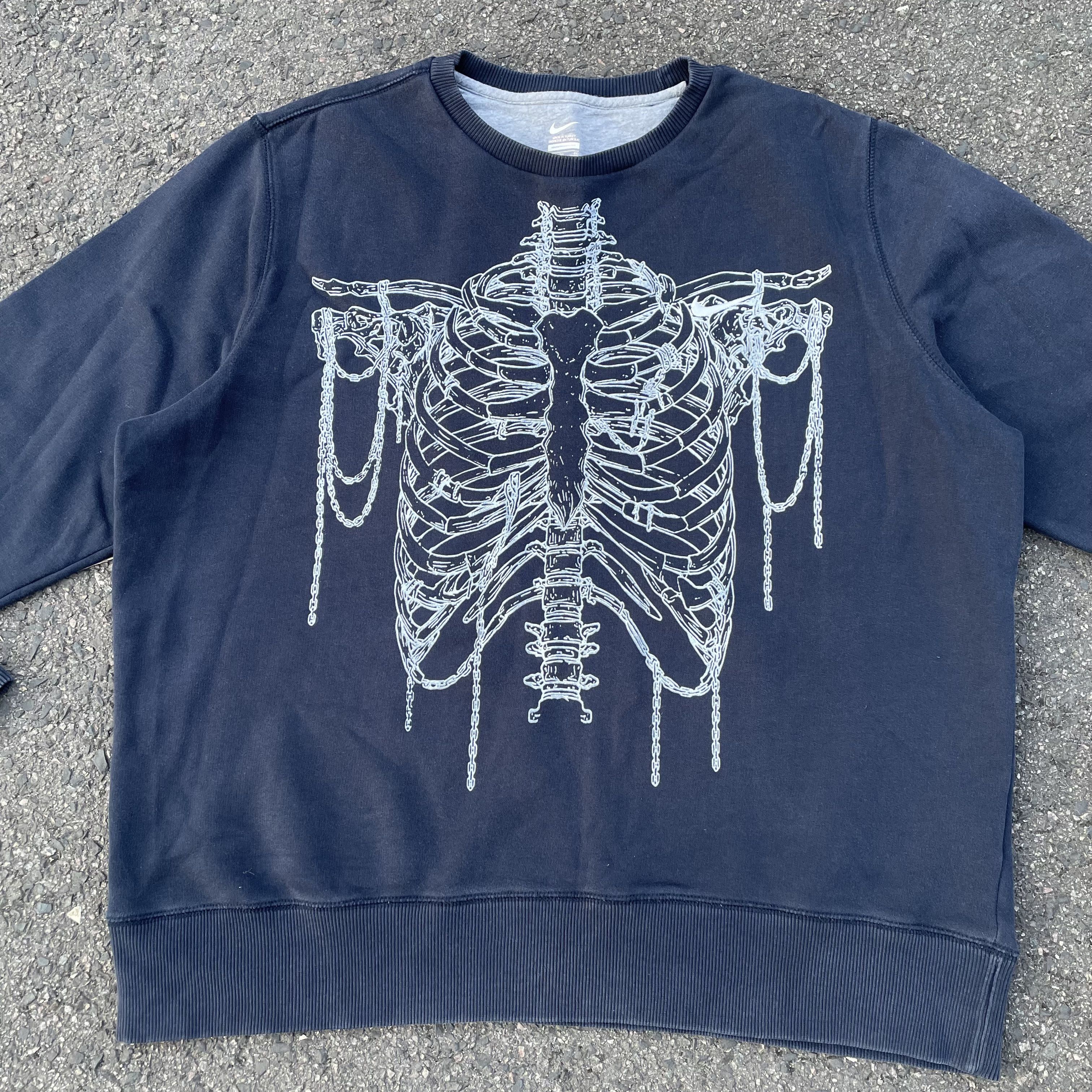 Nike Custom Vintage Nike sweatshirt Skeleton art grunge opium y2k Size US XL / EU 56 / 4 - 4 Thumbnail