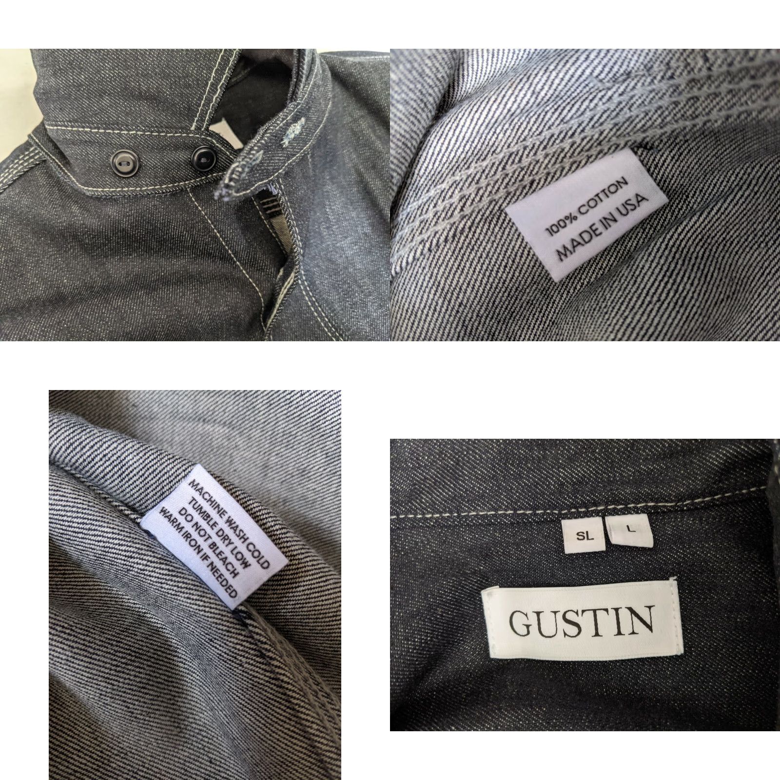 Gustin GUSTIN Denim Shirt Jacket, Long Sleeve, Slim, Regular Size L, Dark Indigo Denim, Sanforized Selvedge, Button Front, Workwear, Men, Made in USA Size US L / EU 52-54 / 3 - 8 Thumbnail