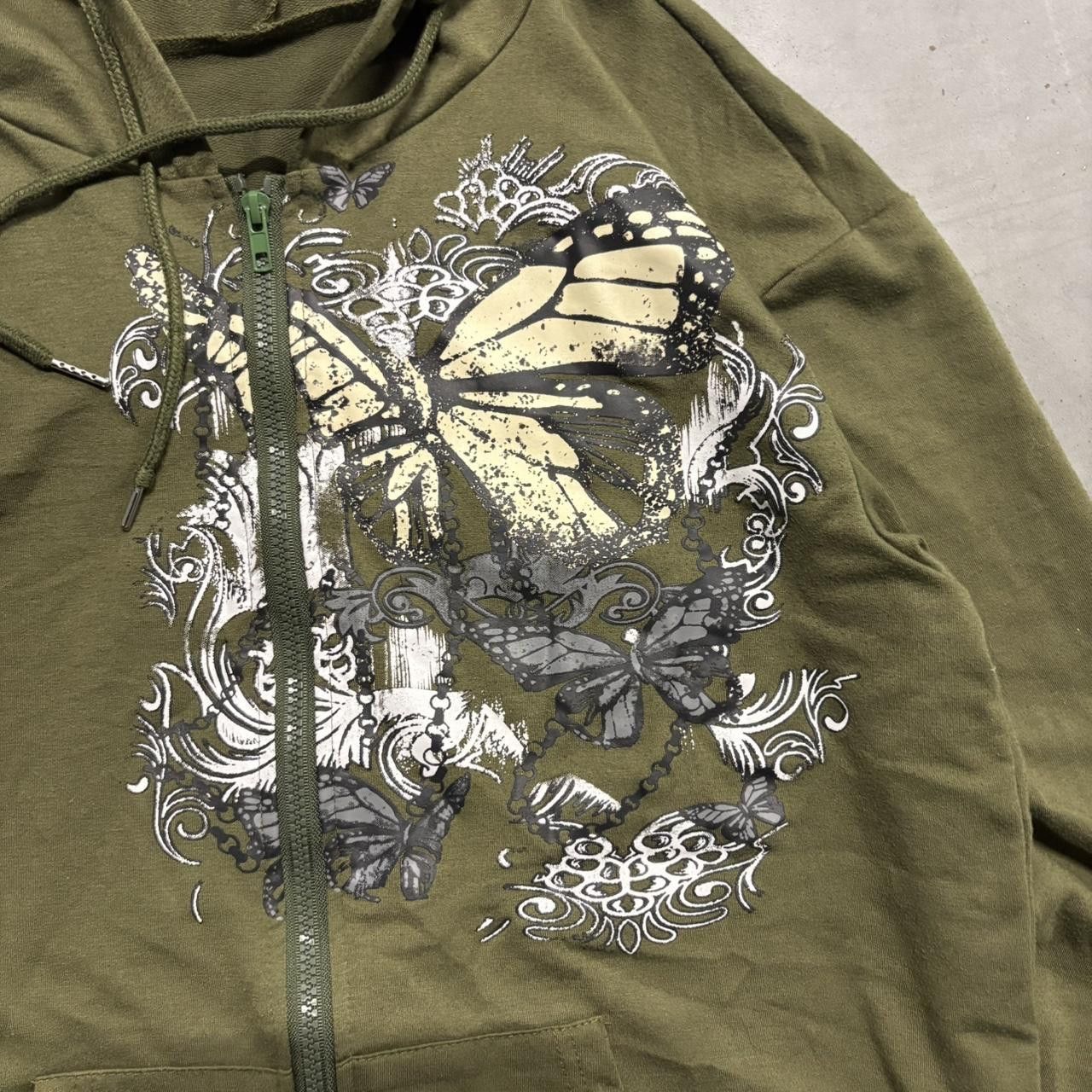 Vintage Crazy Vintage Y2K/2000s Butterfly Sigilism Y2K Grunge Vibes Green Zipup Hoodie! Size US S / EU 44-46 / 1 - 2 Thumbnail
