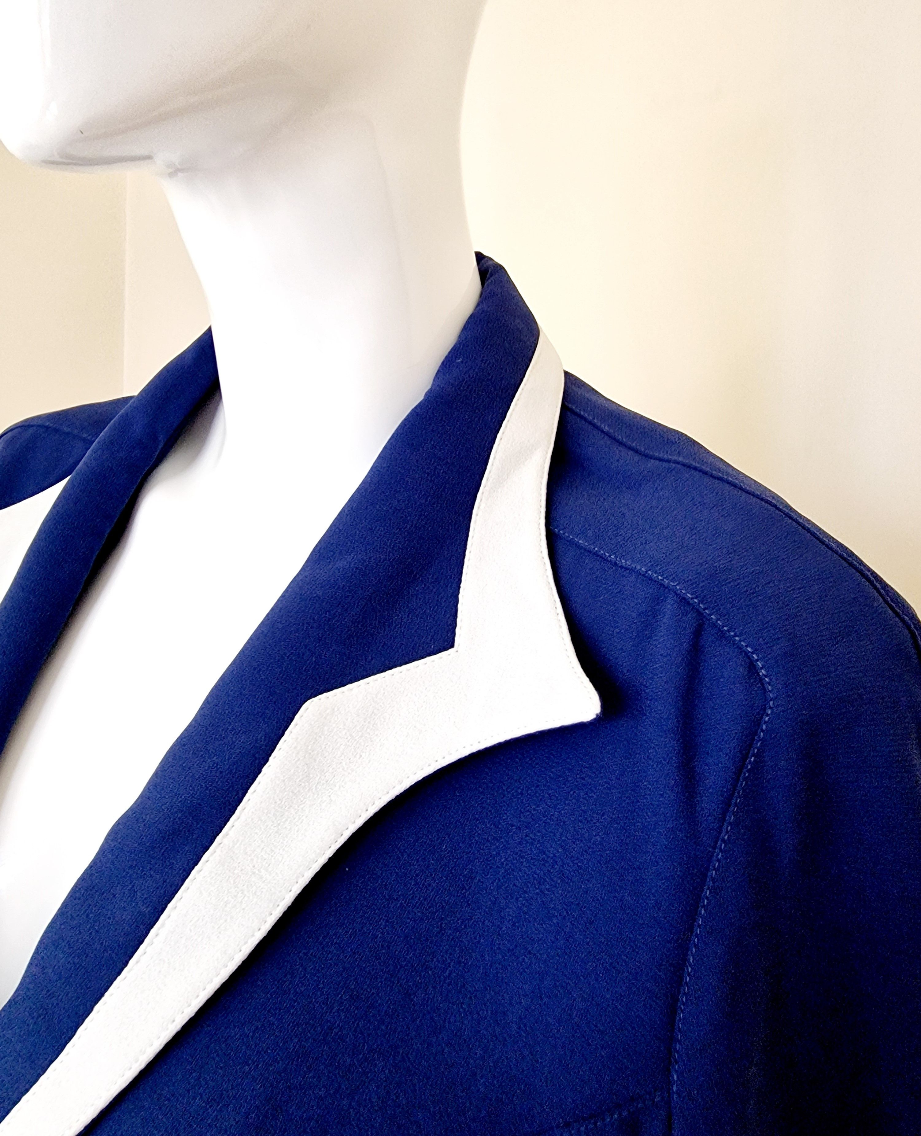 Thierry Mugler Thierry Mugler Navy Blue Crepe Bow Stripe Vintage Dress Size M / US 6-8 / IT 42-44 - 7 Thumbnail