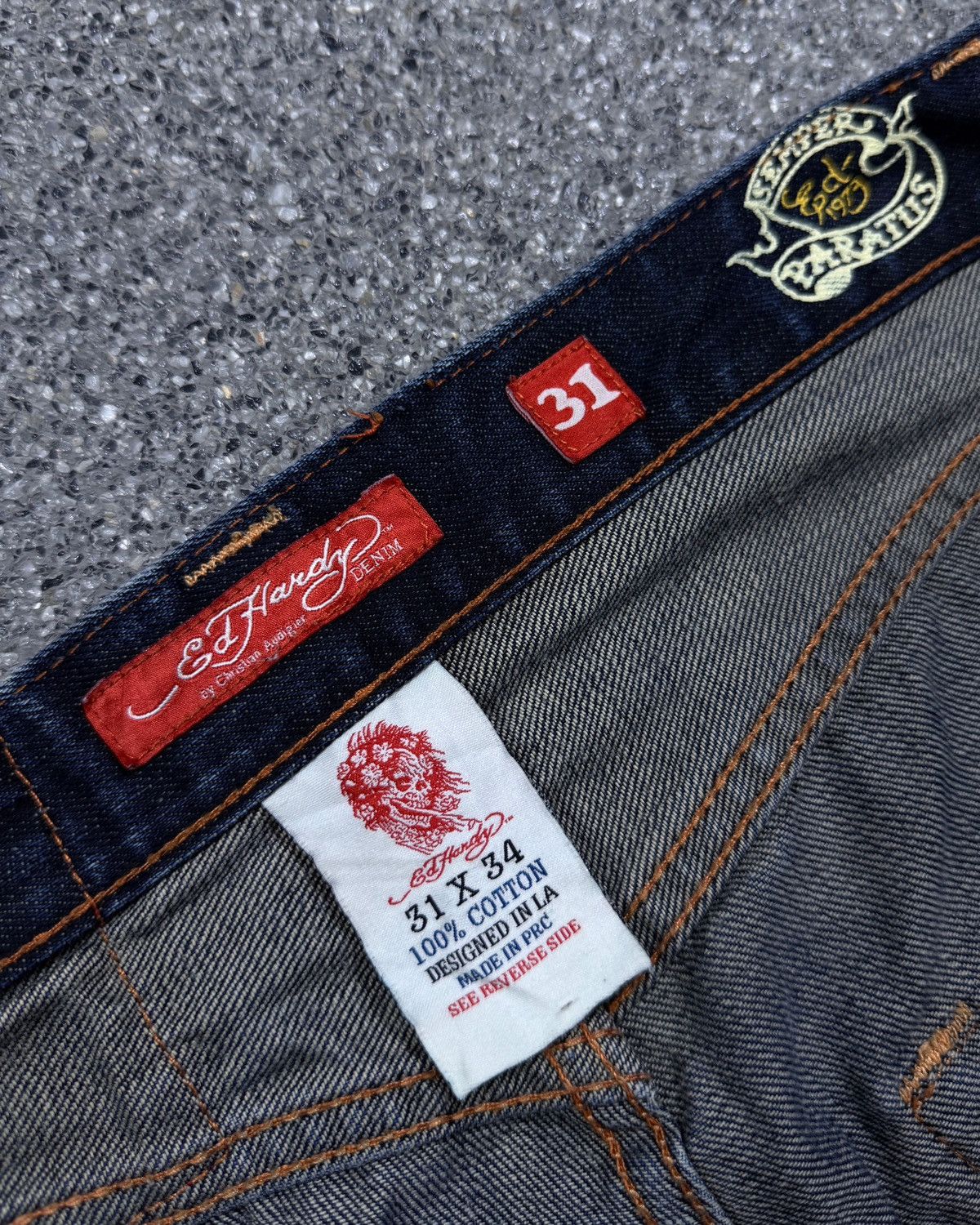 Ed Hardy Rare VTG Ed Hardy Wolf Embroidery Flare Jeans Size US 31 - 8 Thumbnail