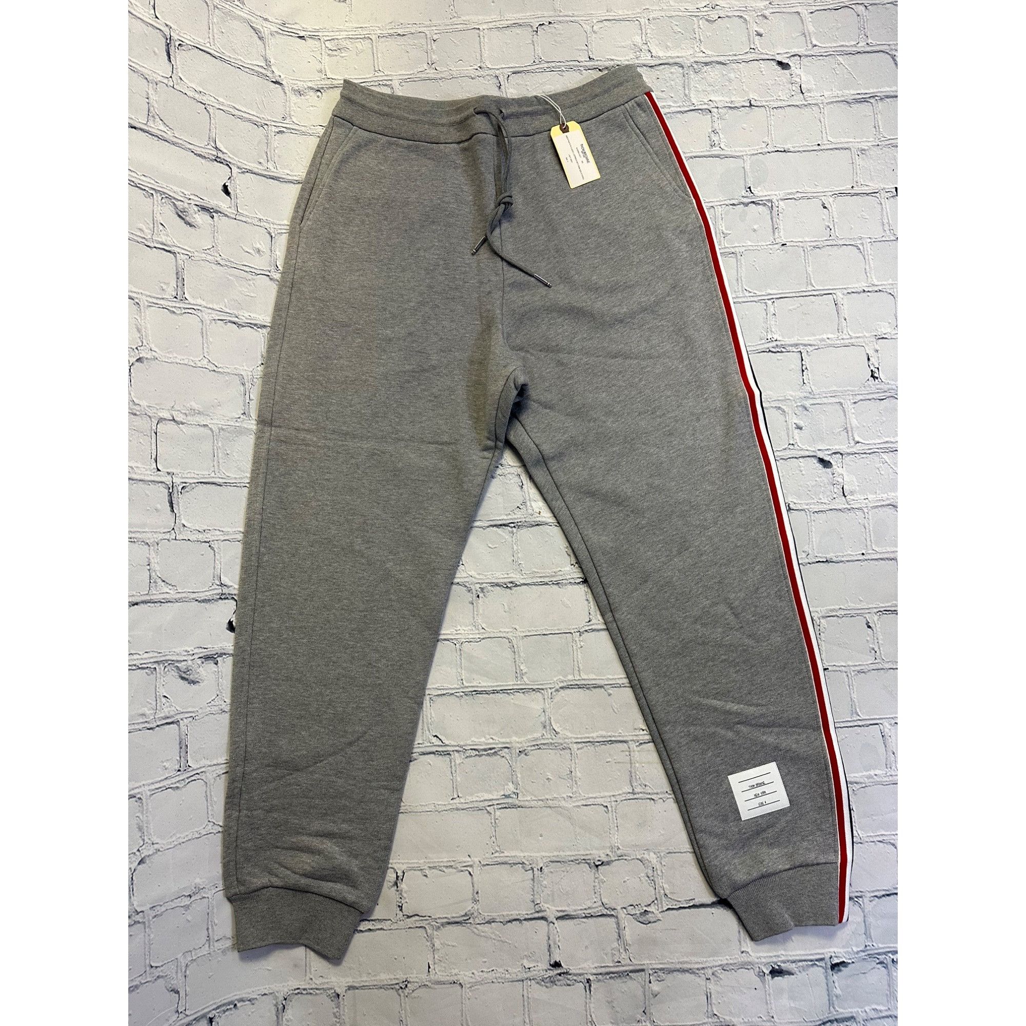 Image of Thom Browne New York Sweatpants In Classic Loopback With Rwb in Light Grey, Men's (Size 34)