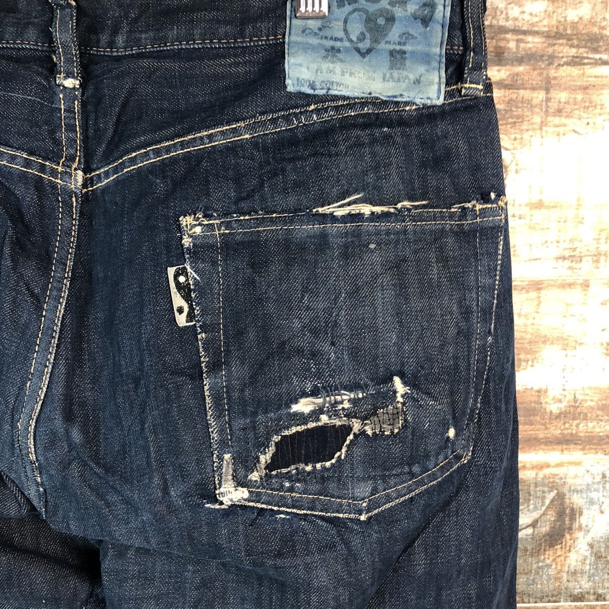 Okura Okura Blue Distressed ripped selvedge Denim Pants #A1444 Size US 35 - 22 Thumbnail