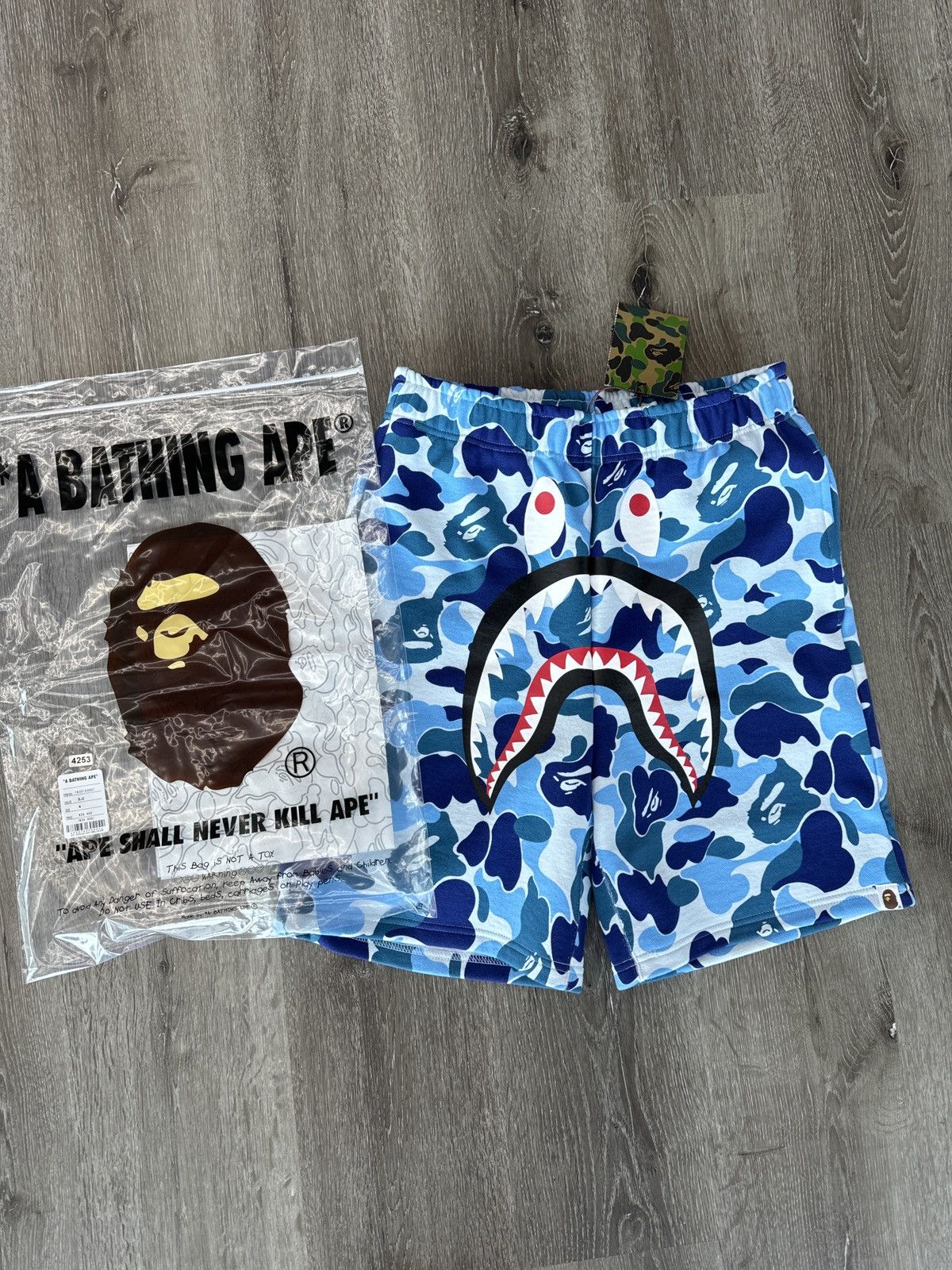 image of Bape Abc Camo “Shark” Sweat Shorts (Medium) in Blue, Men's (Size 31)