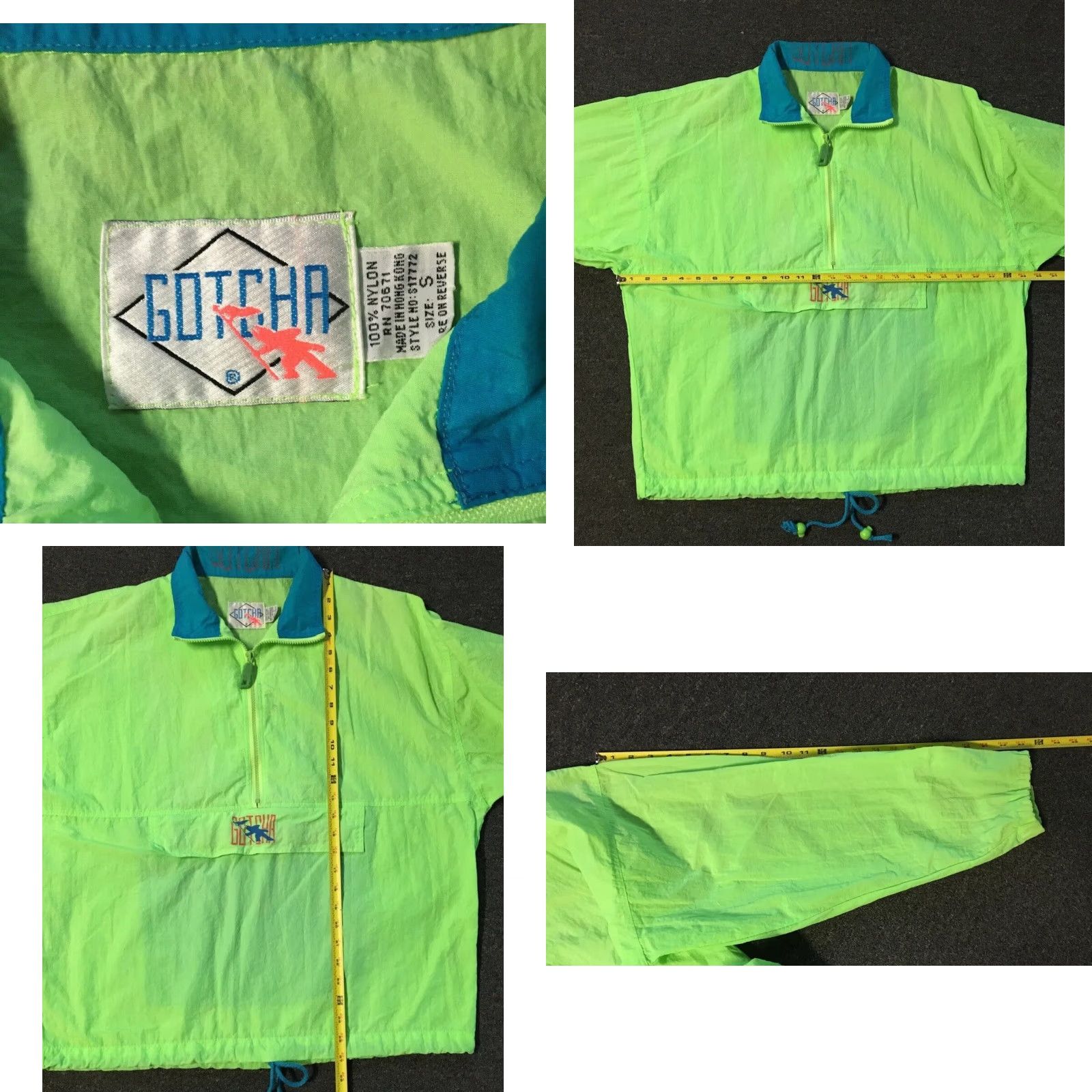 Quiksilver Vtg Gotcha Surf Jacket M L Neon Green Windbreaker Ocean Pacific OP 80s 90s Vintage Mens Jacket Size US M / EU 48-50 / 2 - 8 Thumbnail