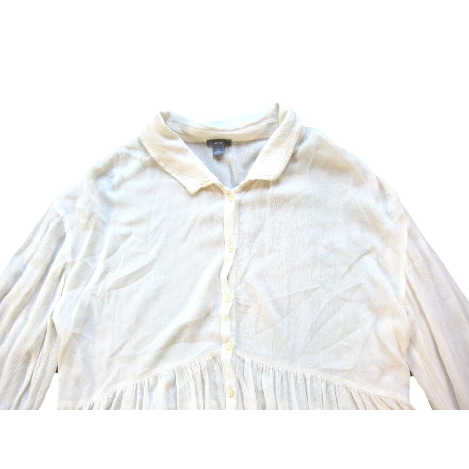 Vintage Aerie White Collared 3/4 Sleeve Button Up Peasant Blouse Woman Large Size L / US 10 / IT 46 - 4 Thumbnail