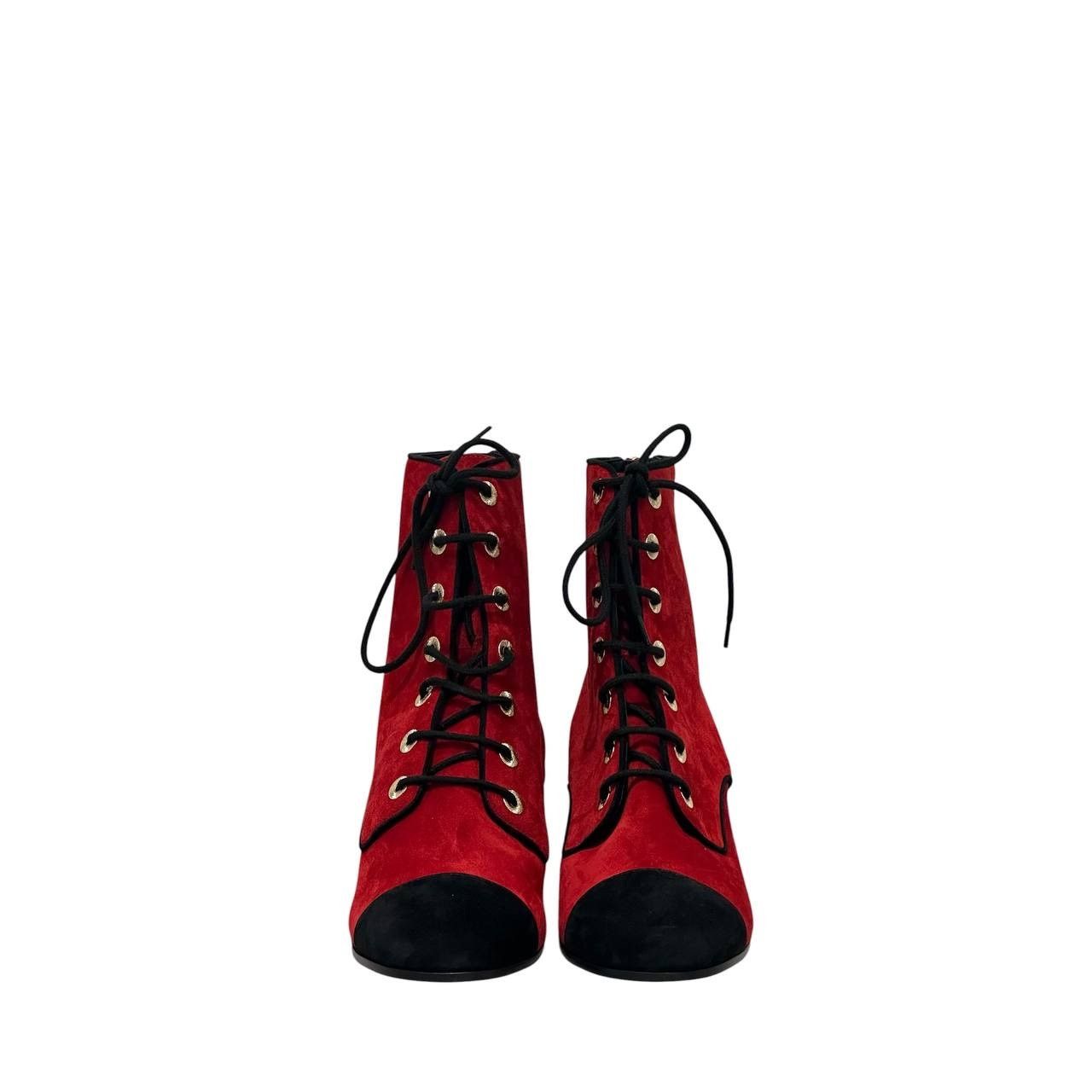 Chanel NWOB Chanel Red Suede 19K Block Heel Lace-Up Boots Sz.41 Size US 11 / IT 41 - 2 Thumbnail