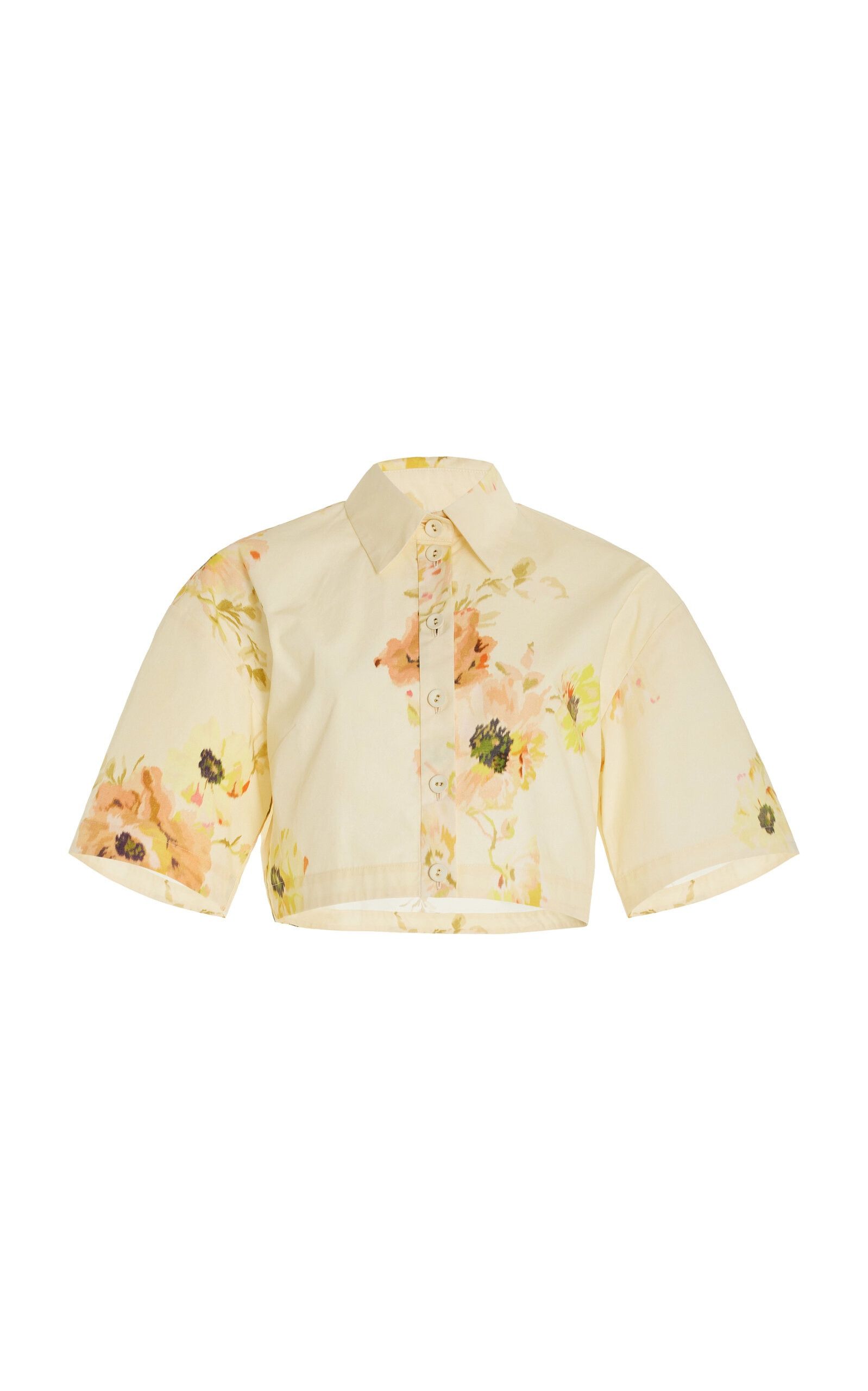 Zimmermann oc11z0525 Lightburst Cropped Floral Cotton Shirt Multicolor Size XS / US 0-2 / IT 36-38 - 1 Thumbnail