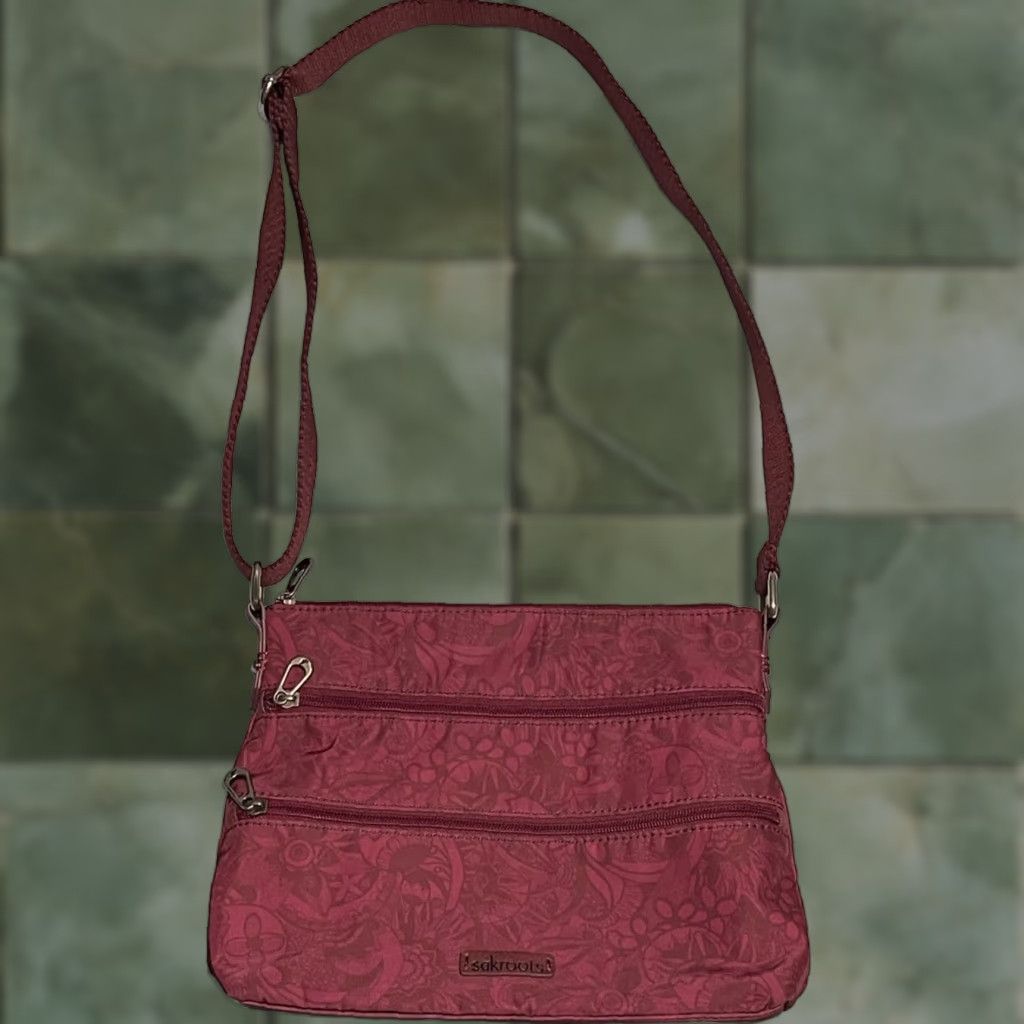 Vintage Sakroots Crossbody Bag Women Red Eco-Twill Spirit Desert Floral Zip 9in Medium Adjustable Strap Size ONE SIZE - 1 Thumbnail