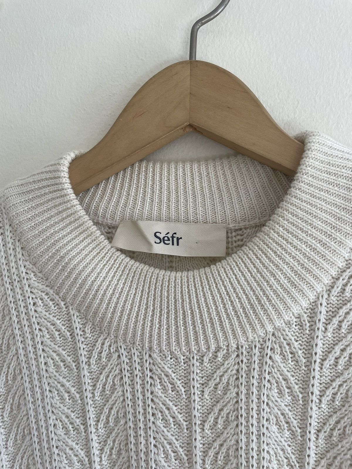 Sefr Sefr Cable Knit Sweater Mockneck White Wool Blend Size US L / EU 52-54 / 3 - 3 Thumbnail