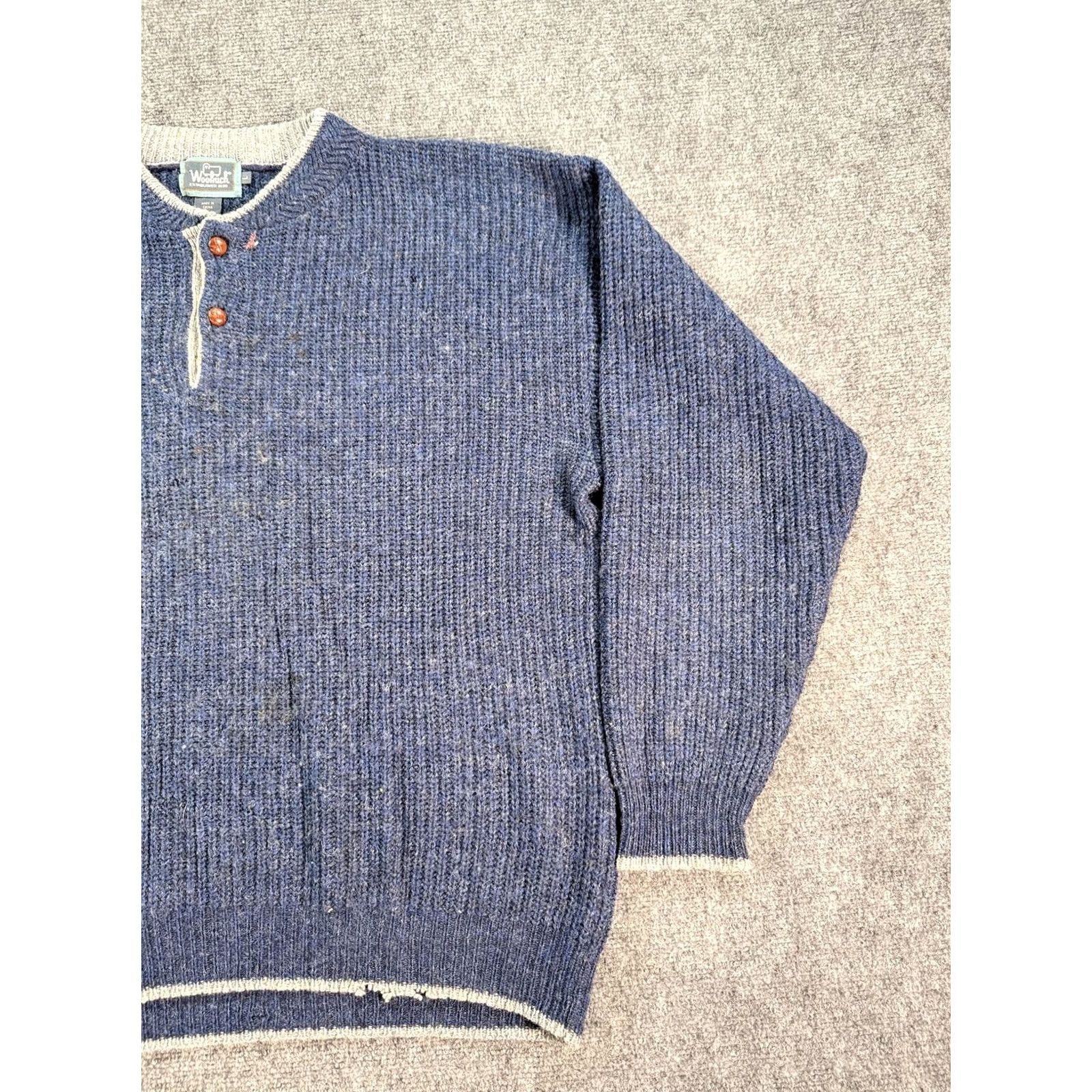 Vintage VINTAGE Woolrich Sweater Mens Large Blue Wool Henley Pullover Rib Knit Buttons Size US L / EU 52-54 / 3 - 3 Thumbnail