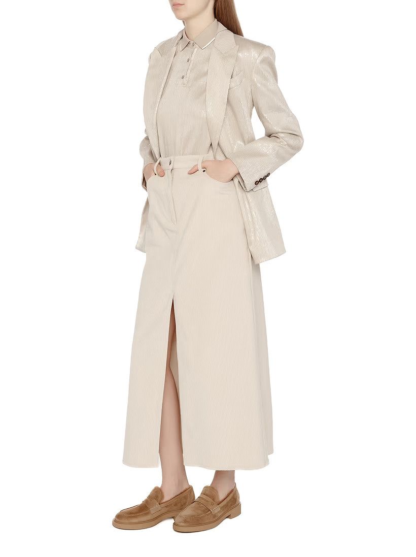 Brunello Cucinelli o1y0725 Midi Skirt in Cream Size 28" / US 6 / IT 42 - 4 Thumbnail