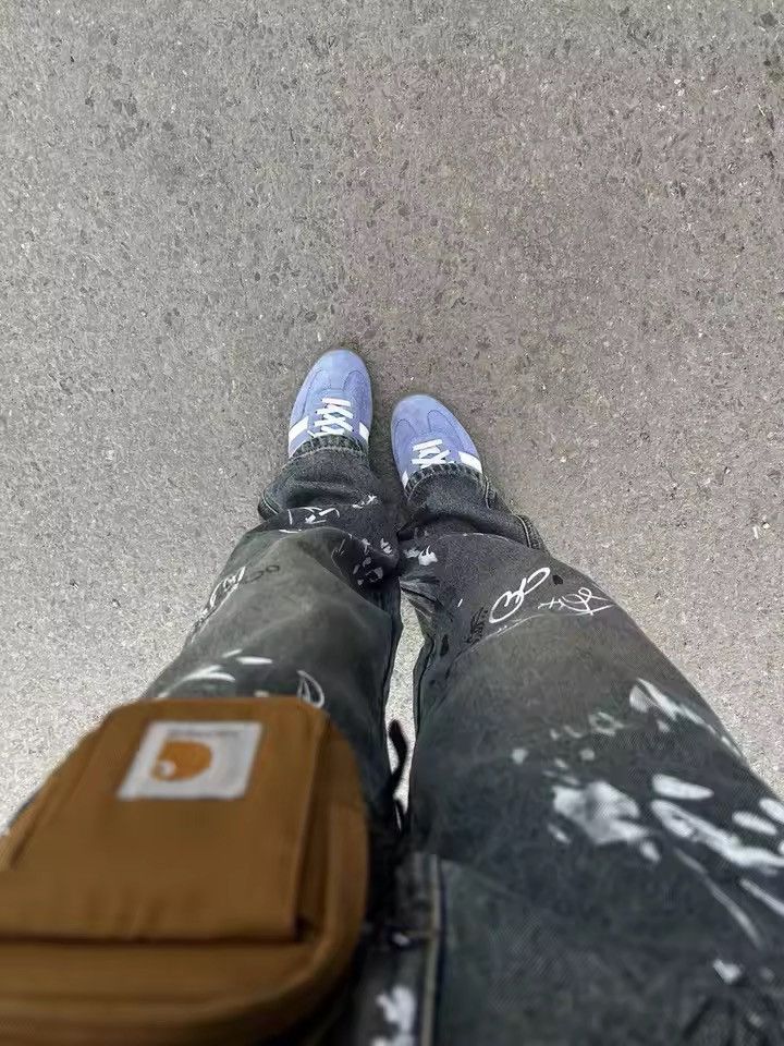 Jean Graffiti-Print Wide-Leg Denim Pants | Oversized Streetwear Size US 27 - 9 Thumbnail