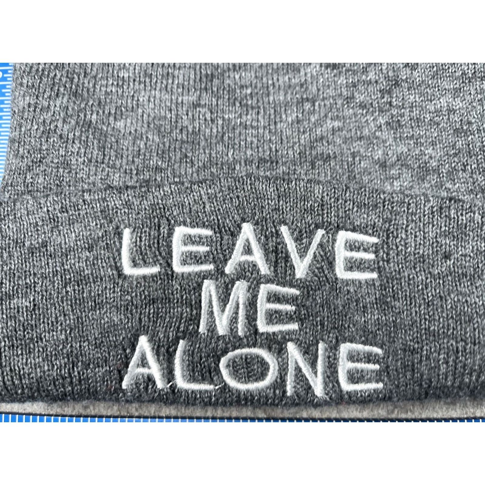Vintage Leave Me Alone Hat Beanie Teens One Size Gray Knit Embroidered Stretch Winter Size ONE SIZE - 2 Thumbnail