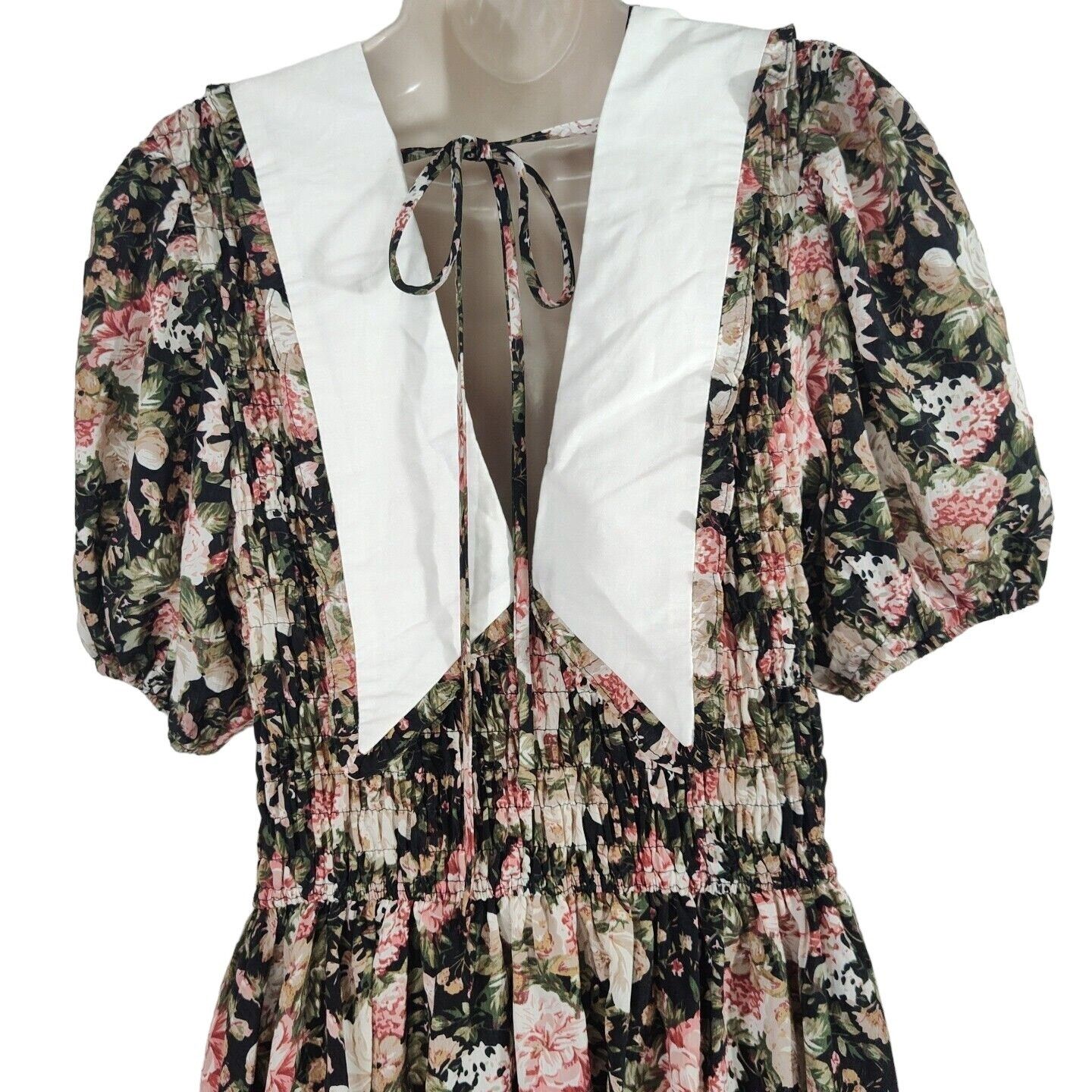 Other En Saison Dark Floral Collar Smocked Dress Size M Short Slv Size M / US 6-8 / IT 42-44 - 6 Thumbnail