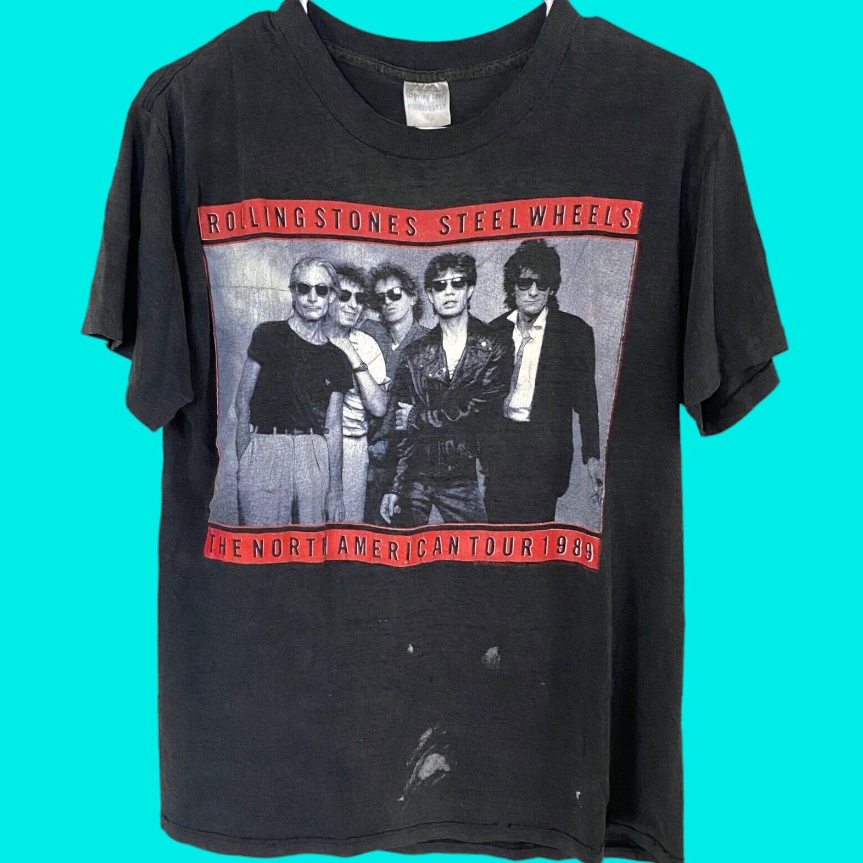 VINTAGE Rolling Stones T-Shirt 1989 Steel Wheels Tour Music Band