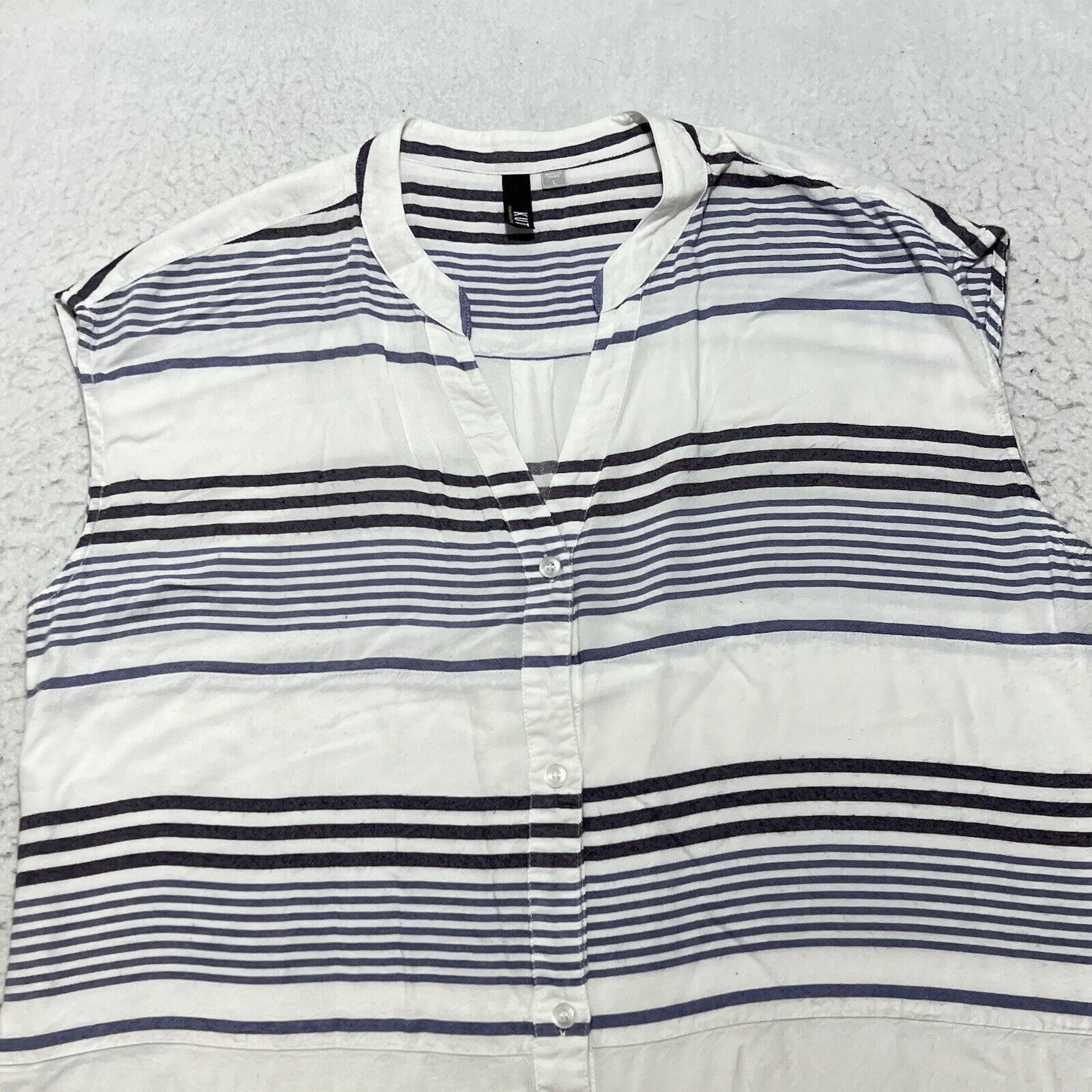Nordstrom Kut From The Kloth Button Up Blue + White Striped Top Size L / US 10 / IT 46 - 2 Thumbnail