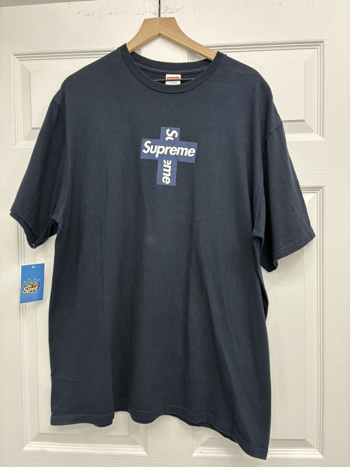 Supreme Supreme Cross Box Logo Tee Navy Size US XL / EU 56 / 4 - 1 Thumbnail