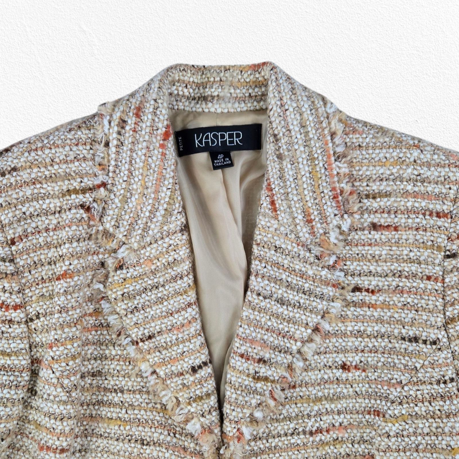 Vintage 90s Y2K Kasper Beige Boucle Tweed Blazer Size 4 Petites Size S / US 4 / IT 40 - 3 Thumbnail