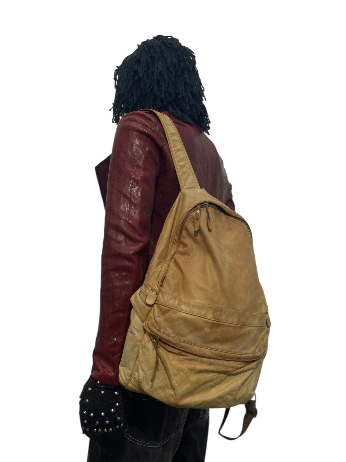 Pre-owned Genuine Leather Full Leather Backpack Creed Japan Patina Bag 21 In Black