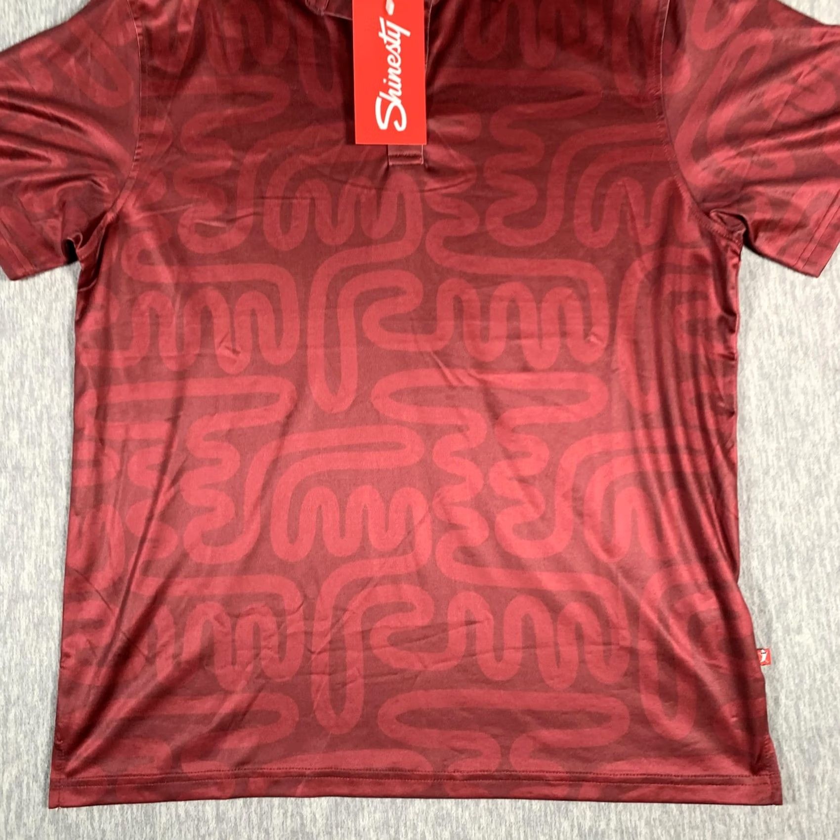 Vintage Shinesty Polo Shirt Mens Large Red Burgundy Maze Print Stretch Golf Performance Shirt Size US L / EU 52-54 / 3 - 3 Thumbnail
