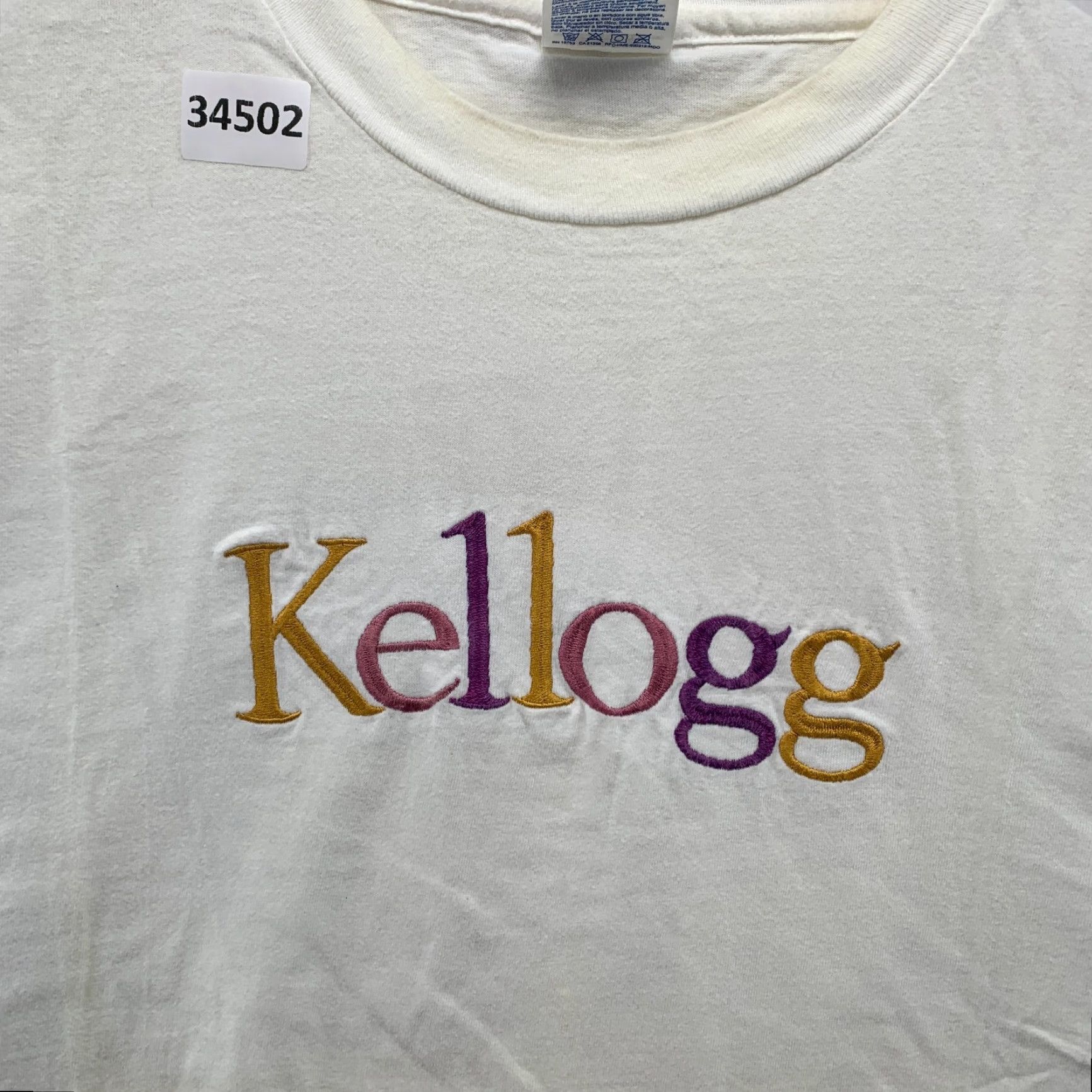 Hanes VINTAGE Kellogg Shirt Mens XL White Embroidered Single Stitch 23.5x27 T-Shirt Crew Neck Short Sleeve Size US XL / EU 56 / 4 - 6 Thumbnail