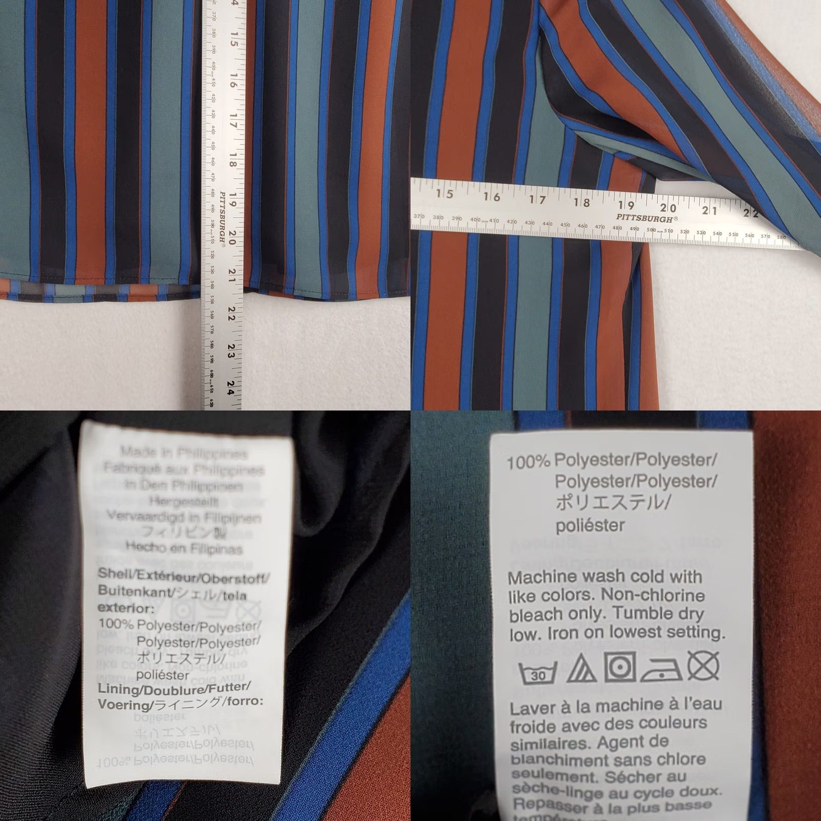 Madewell Madewell Blouse Womens Small Blue Striped Polyester Flowy Lined V-Neck Pullover Size S / US 4 / IT 40 - 9 Thumbnail