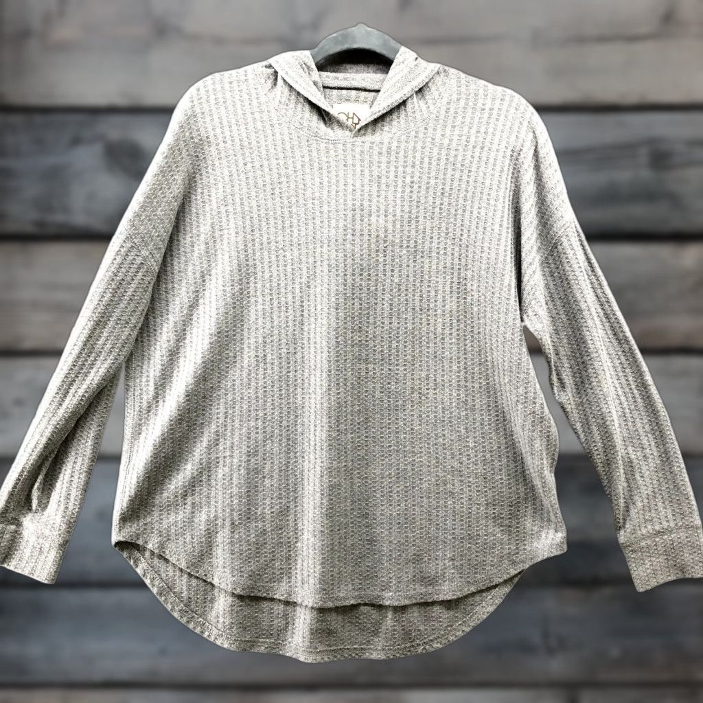 Vintage Chaser Thermal Hoodie T Shirt Womens M Gray Long Sleeve Crew Neck Pullover Casual Knit Polyester Blend Oversized Size M / US 6-8 / IT 42-44 - 1 Thumbnail
