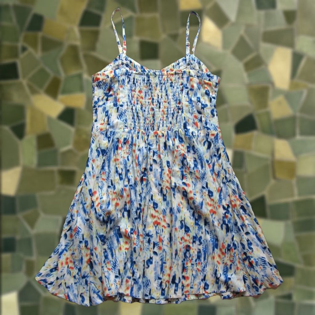 Express Express Dress Womens Medium Blue Yellow Orange Tie Dye Pocket Tank Slip Sun Rayon Size M / US 6-8 / IT 42-44 - 1 Thumbnail