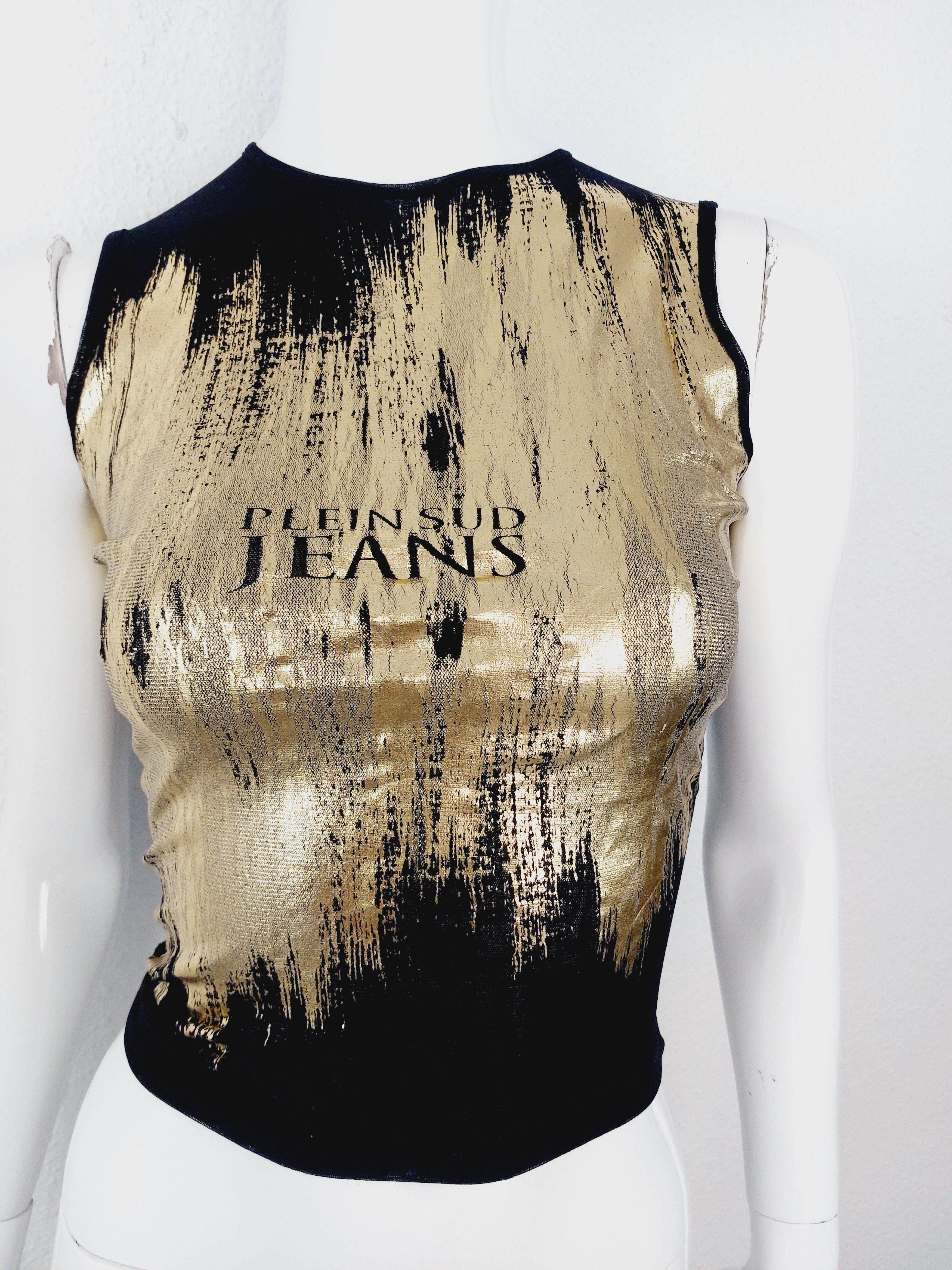 plein sud Plein Sud Gold Black Mesh Graffiti Transparent Tank Top Size S / US 4 / IT 40 - 3 Thumbnail