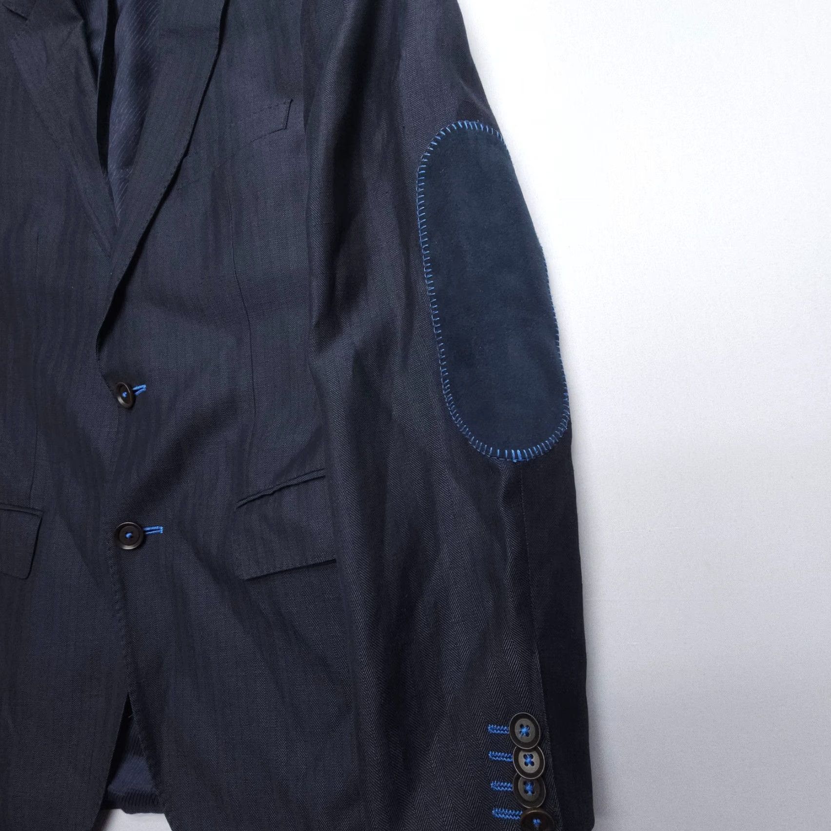 Hugo Boss Hugo Boss The Smith Blazer Mens 36 Gray Blue Accents Elbow Patches Linen Wool Size 36R - 7 Thumbnail