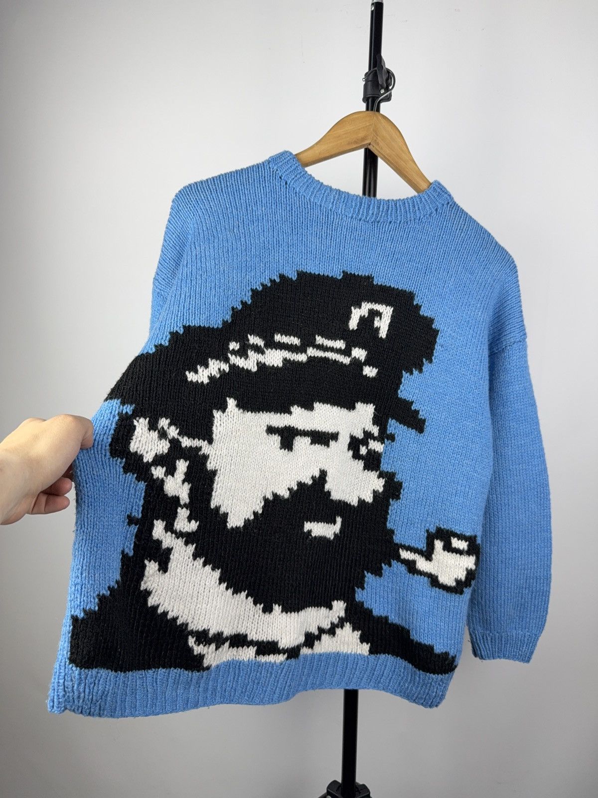 Japanese Brand × Vintage Handmade Blue Knit Sweater with Bearded Sailor Graphic Size US S / EU 44-46 / 1 - 3 Thumbnail