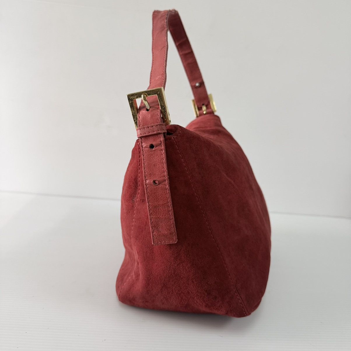 Fendi Fendi Baguette Red Suede Leather Shoulder Bag Size ONE SIZE - 4 Thumbnail
