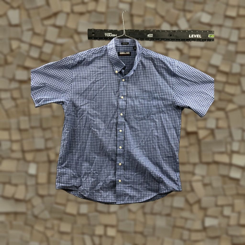 Vintage Kirkland Signature Shirt Mens XL Blue Non Iron Button-Down Long Sleeve Plaid Polyester Size US XL / EU 56 / 4 - 1 Thumbnail