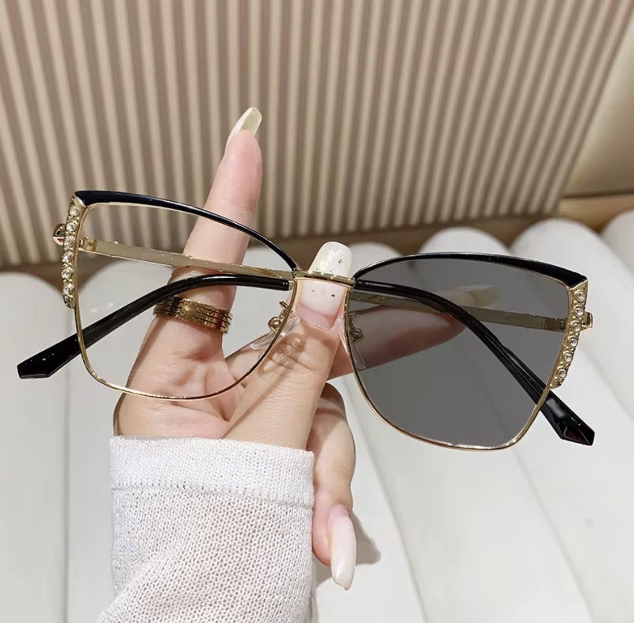 Other Gold Cat Eye Photochromic Glasses Women Anti Blue Light Size ONE SIZE - 2 Thumbnail