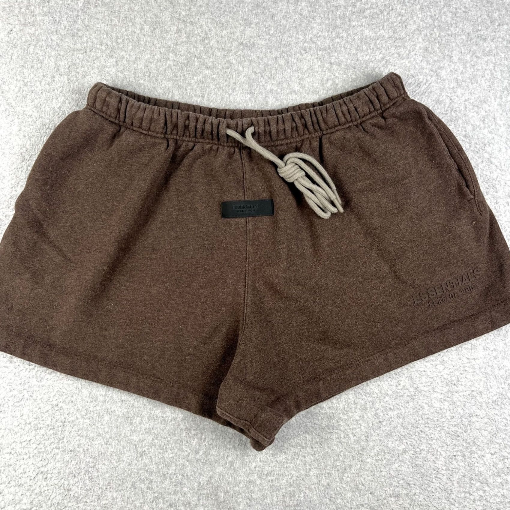 Vintage Fear of God Essentials Sweat Shorts Fleece Drawstring 2XL Mens Brown Size US 39 - 2 Thumbnail