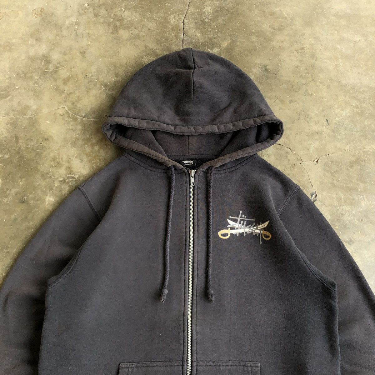 Stussy Vintage Trashed Stussy Dagger Rope Logo Ziphoodie Black Size US L / EU 52-54 / 3 - 6 Thumbnail