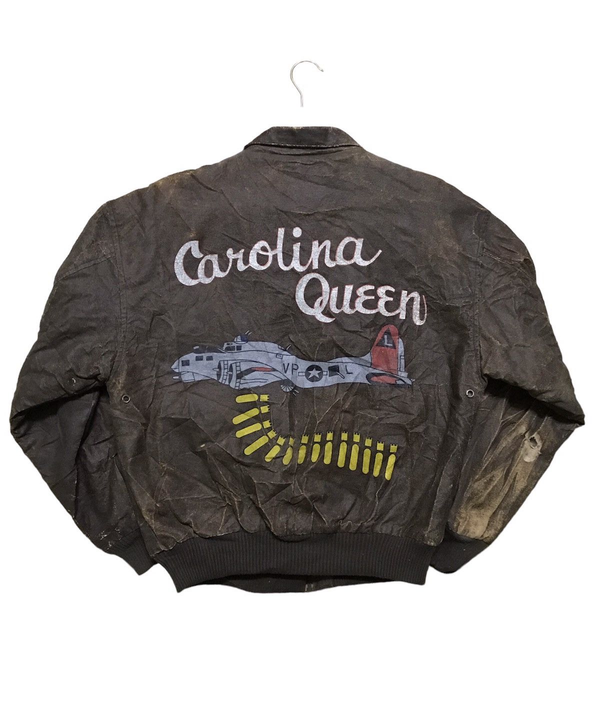 vtg Distressed Bomber Jacket Carolina Queen Flight