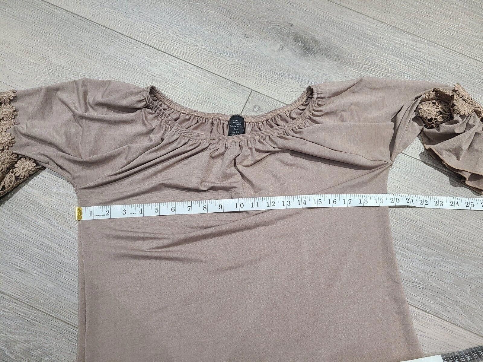 Designer Win Win Tunic Top Brown Beige Ruffle Bell Sleeve small Size M / US 6-8 / IT 42-44 - 3 Thumbnail