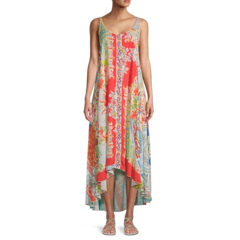 image of Johnny Was Kara Sleeveless Silk High Low Maxi Dress Medium in Red, Women's