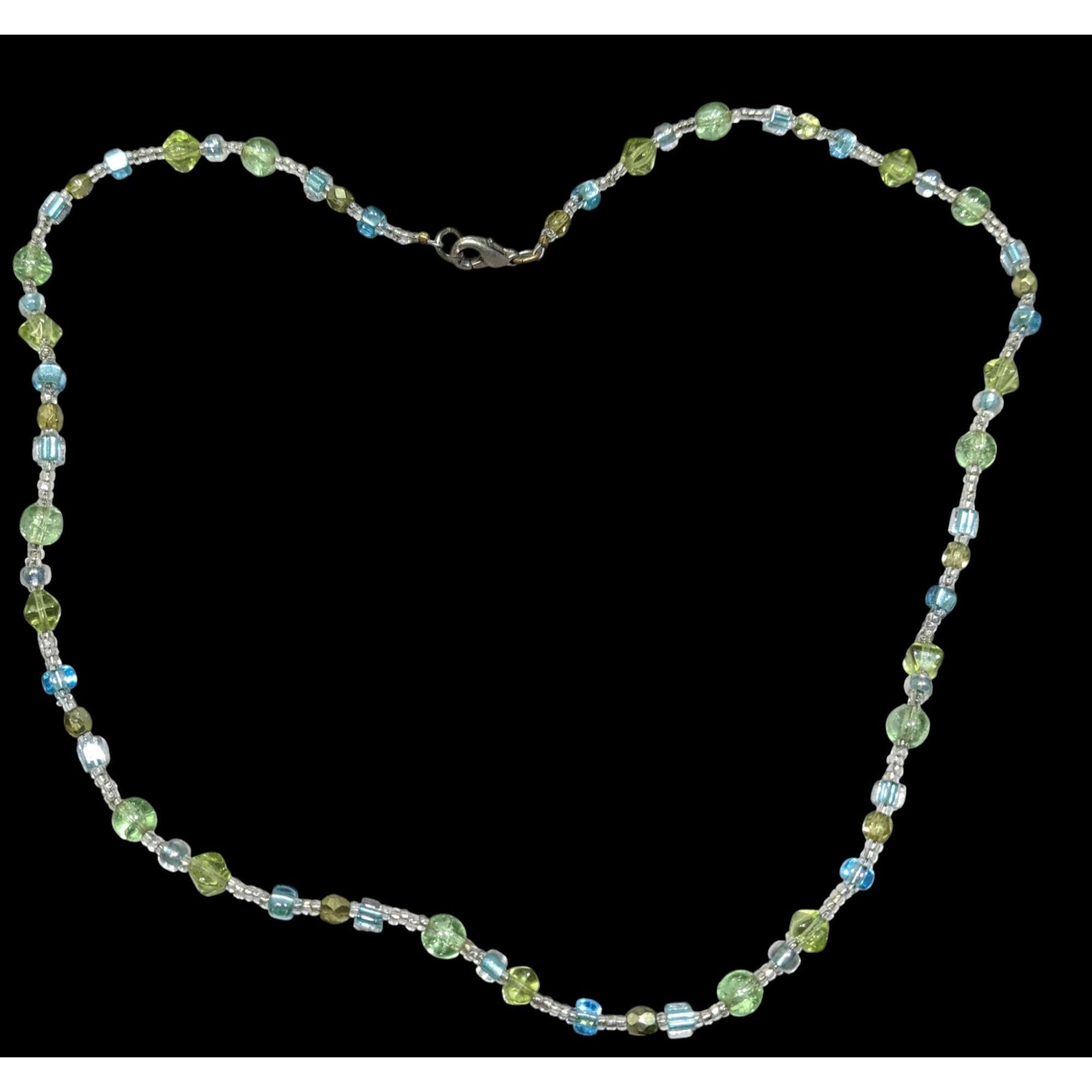 Handmade Handcrafted Artisan Pastel Green Blue Glass Beaded Necklace Size ONE SIZE - 1 Thumbnail