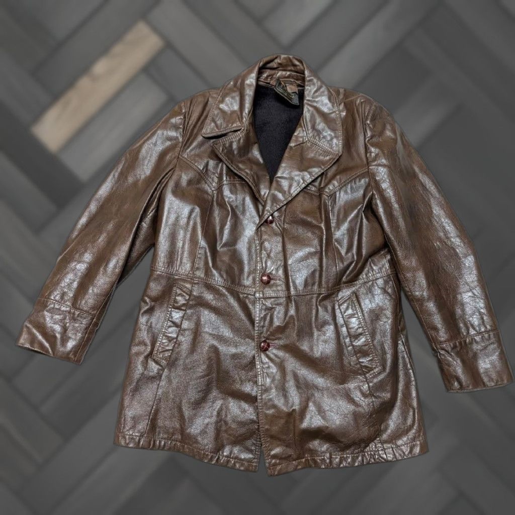 Vintage VINTAGE Reed Western jacket Overcoat Mens 42-44 Leather brown 1970s COWHIDE 42-44 Mens Size US L / EU 52-54 / 3 - 1 Thumbnail