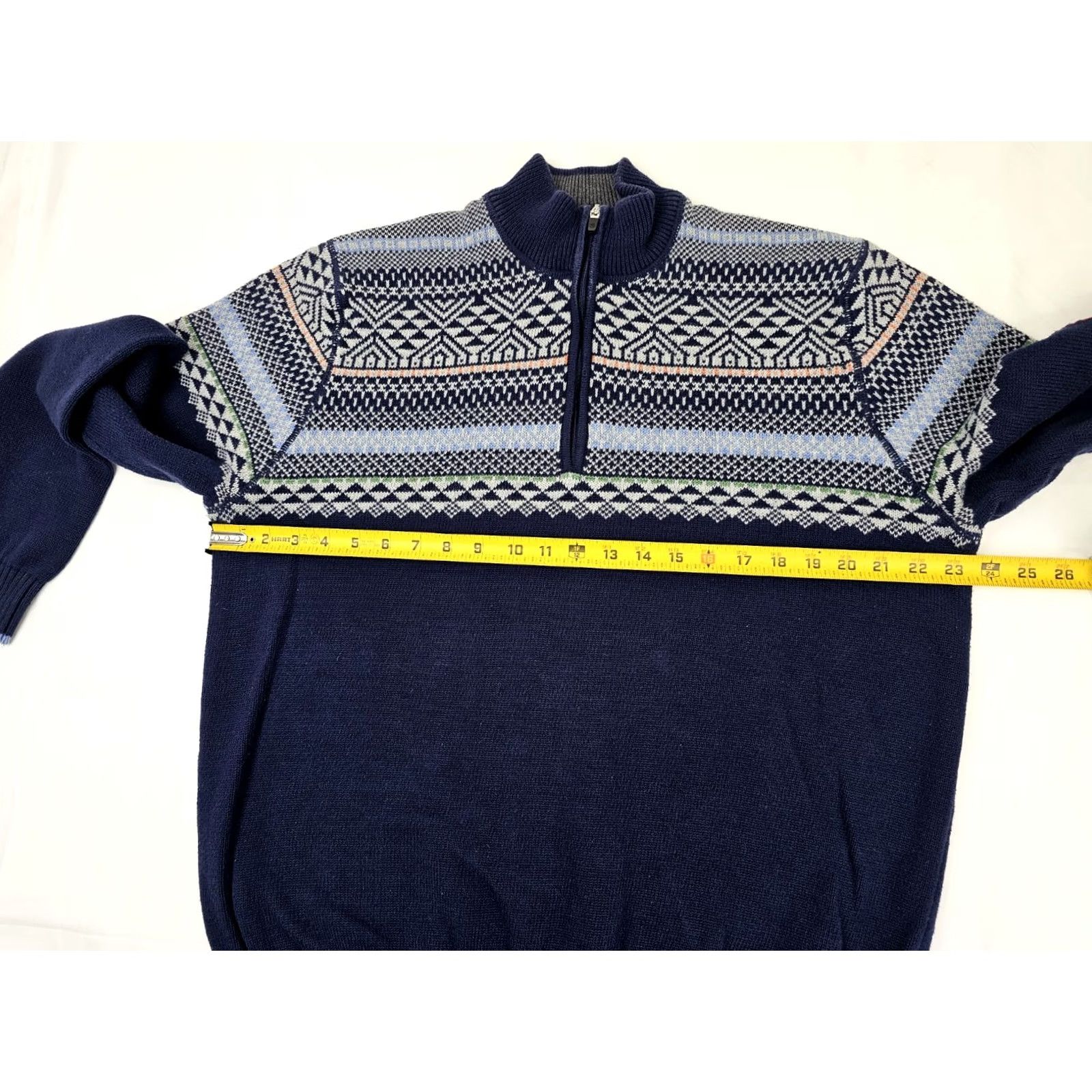 Izod VINTAGE IZOD 1/4 Zip Fair Isle Nordic Jacquard Knit Sweater Men XL Blue Size US XL / EU 56 / 4 - 6 Thumbnail