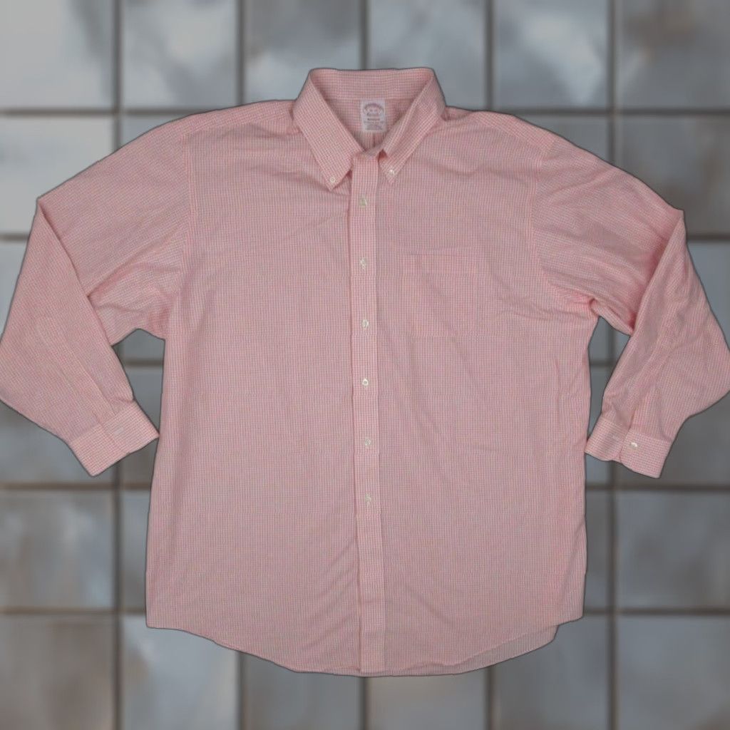 Brooks Brothers BROOKS BROTHERS Dress Shirt Madison Mens 18 34 Red Check Non-Iron Button-Down Collar - Twill 100% Supima Cotton, Regular Fit Size 34R - 1 Thumbnail
